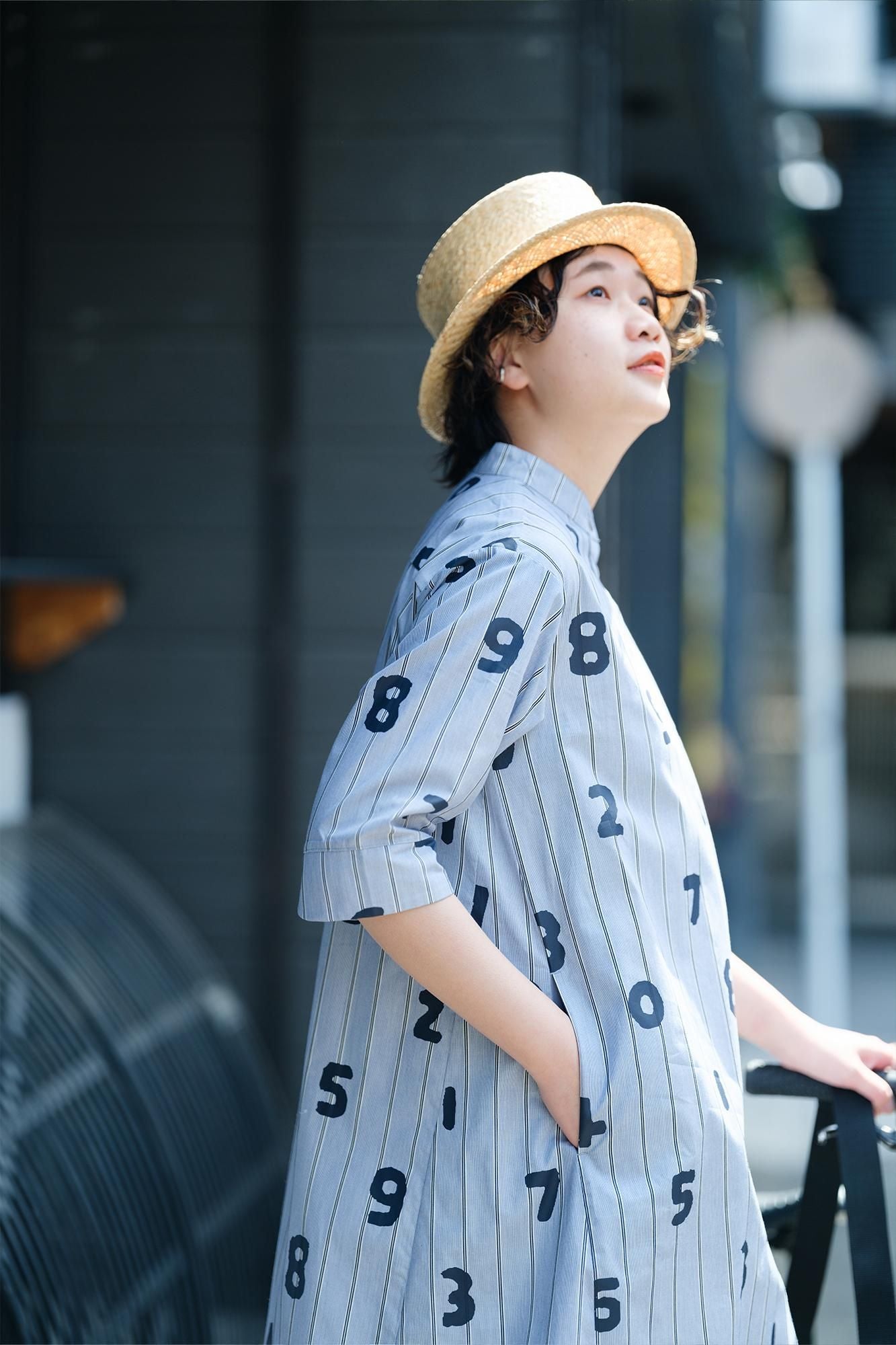 Satin Striped BIKE One-piece Dress / SO-SU-U Greyish Blue