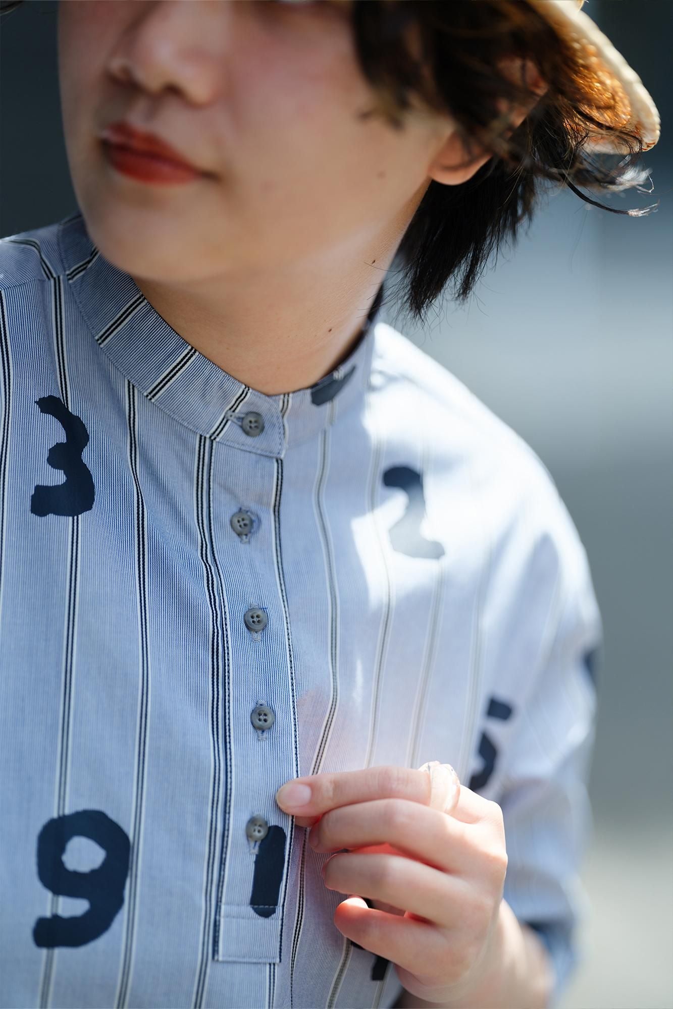 Satin Striped BIKE One-piece Dress / SO-SU-U Greyish Blue