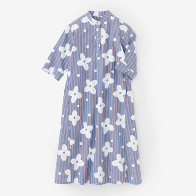 Satin Striped BIKE One-piece Dress / Floral Breeze from Mountain Prussian Blue