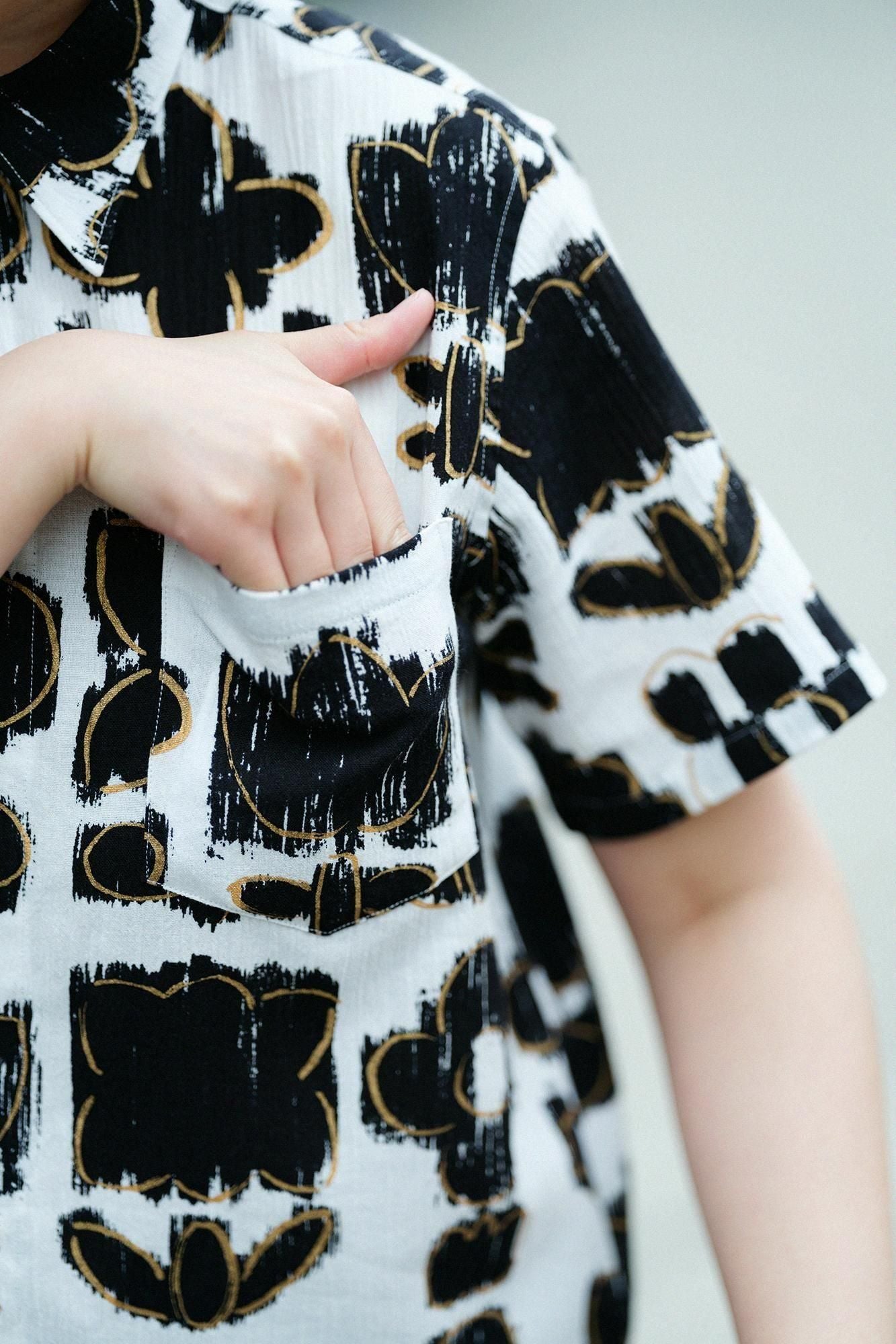 【期間限定10%OFF】高島縮棉 20/20短袖襯衫／花霧（※預計於4月29日～5月2日左右發貨）