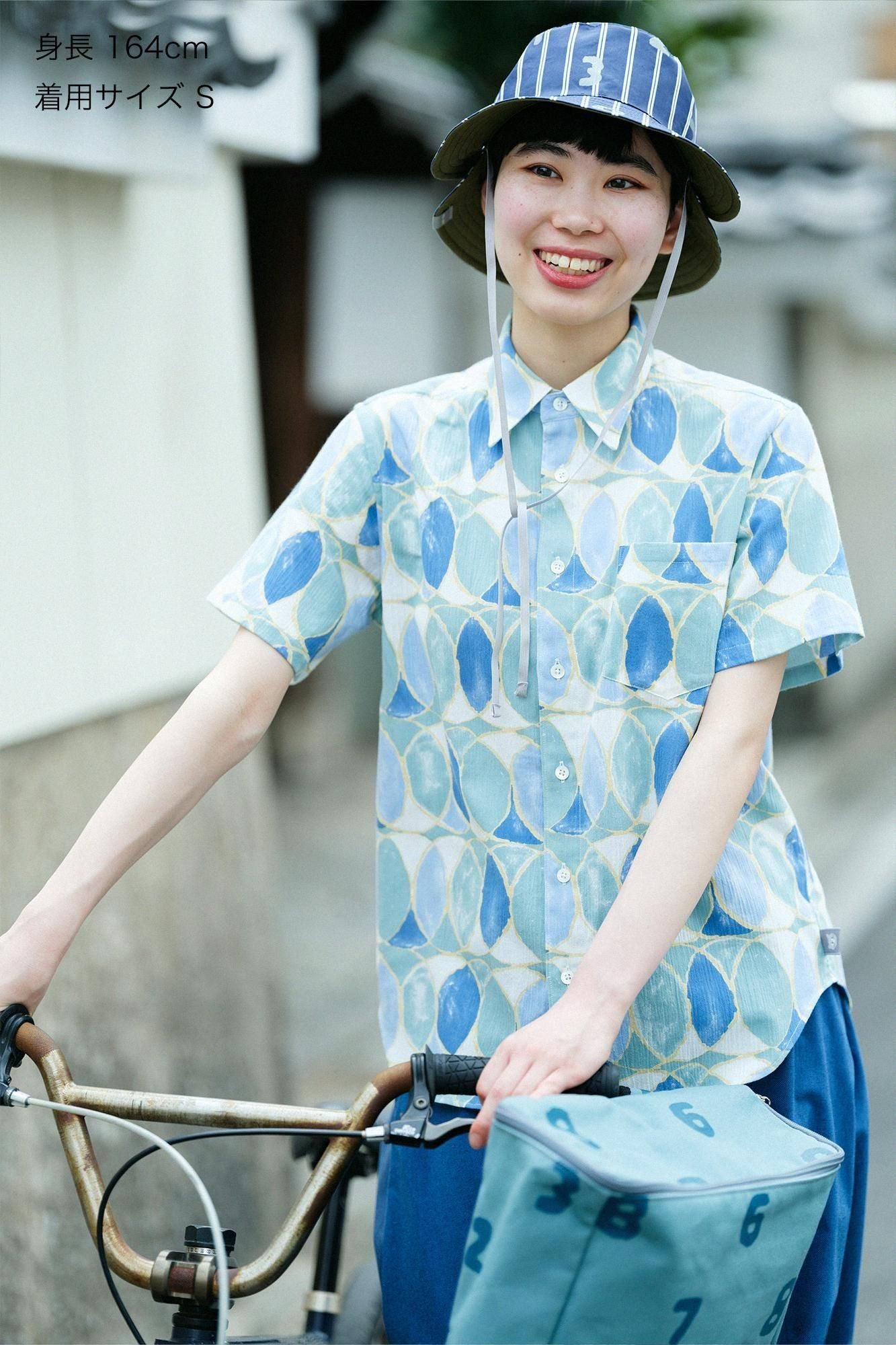 net限定】高島縮 20/20 半袖シャツ／輪（わ）つなぎ 水影（みずかげ）