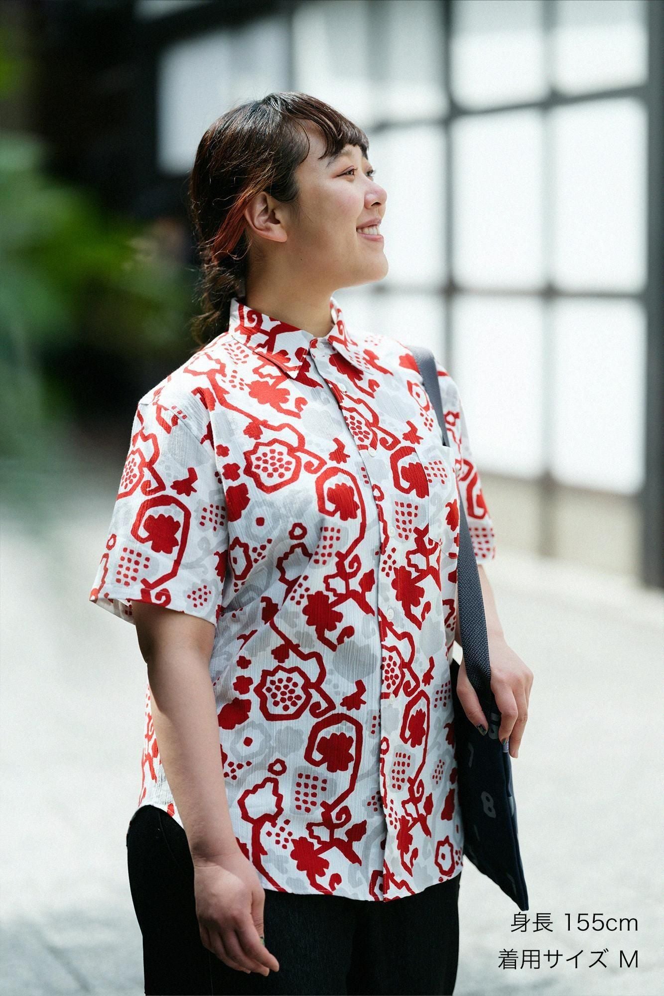 net限定】高島縮 20/20 半袖シャツ／ぶどう唐草（からくさ）