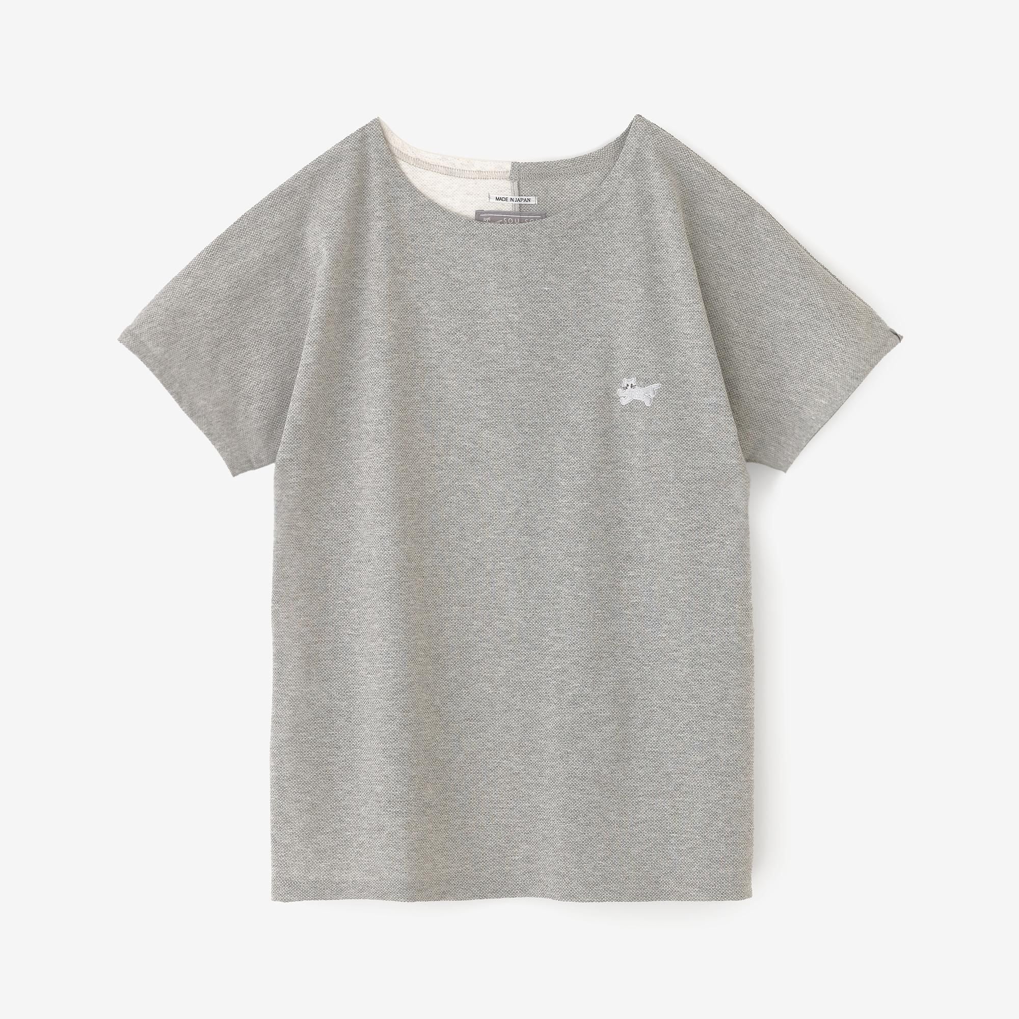 [net uniquement] T-shirt découpé en tricot Kanoko/gris cendré x ivoire