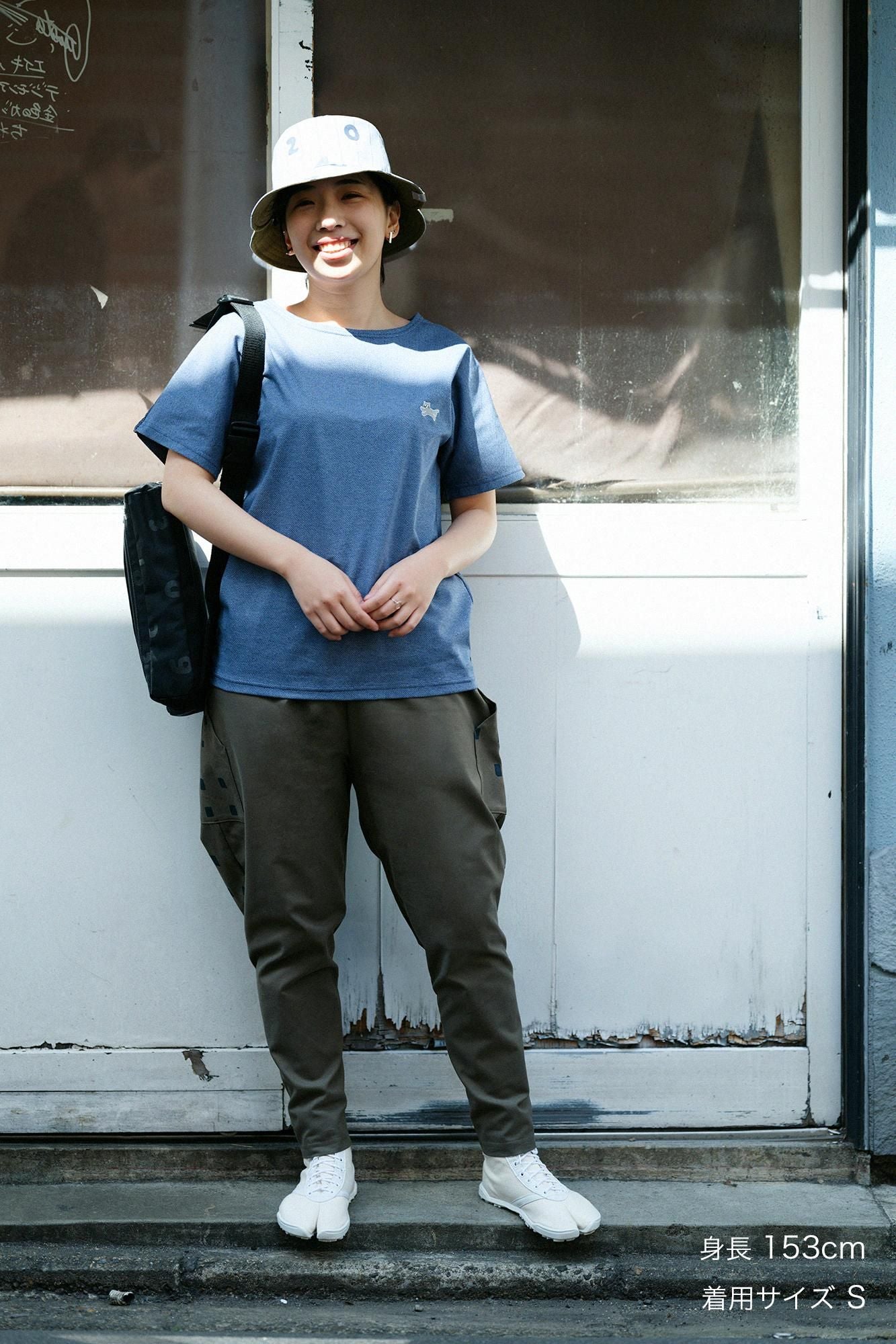 [En ligne seulement] T-shirt découpé en tricot Kanoko/Bleu chiné x Marine chiné