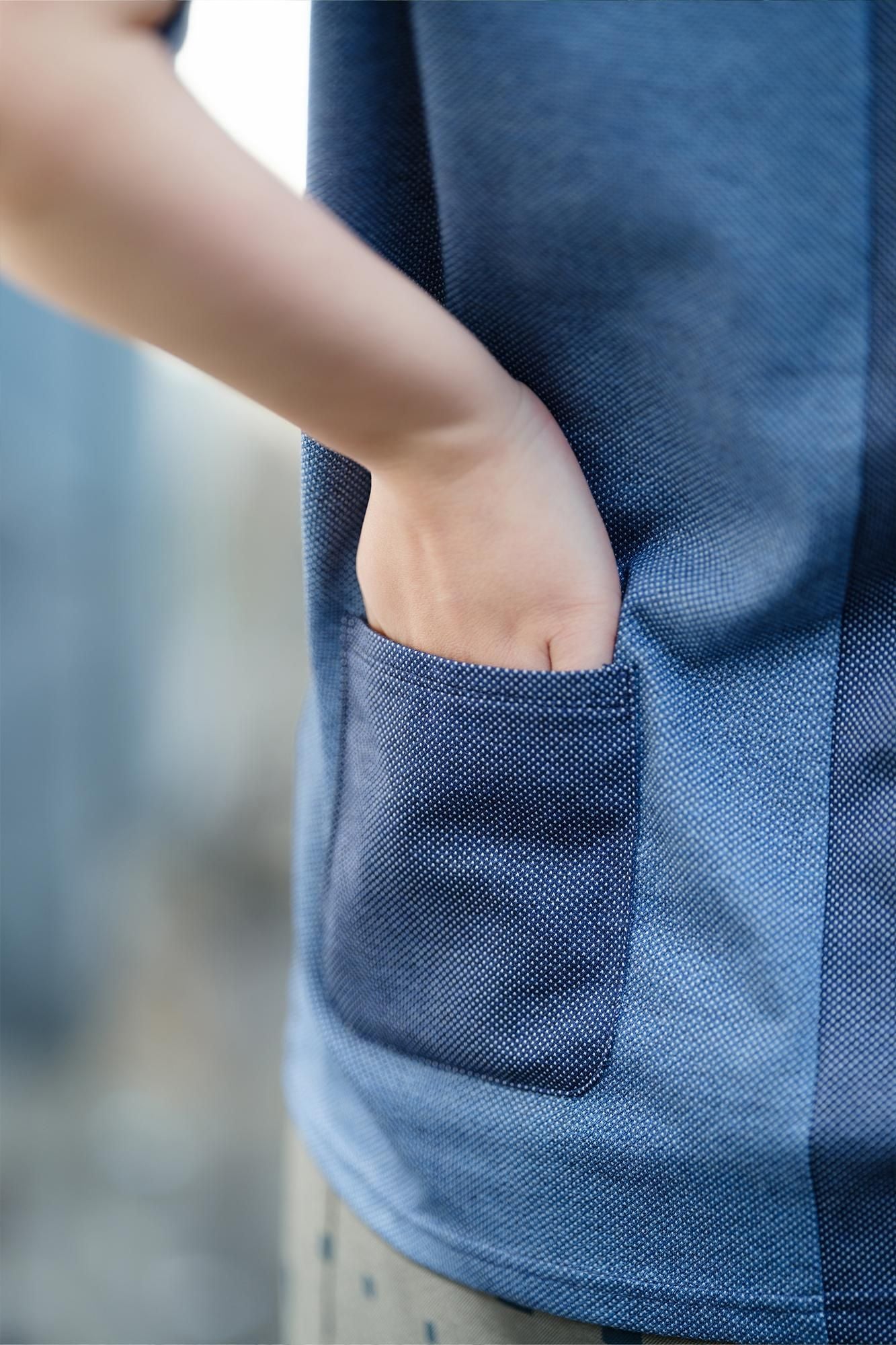 [En ligne seulement] T-shirt découpé en tricot Kanoko/Bleu chiné x Marine chiné