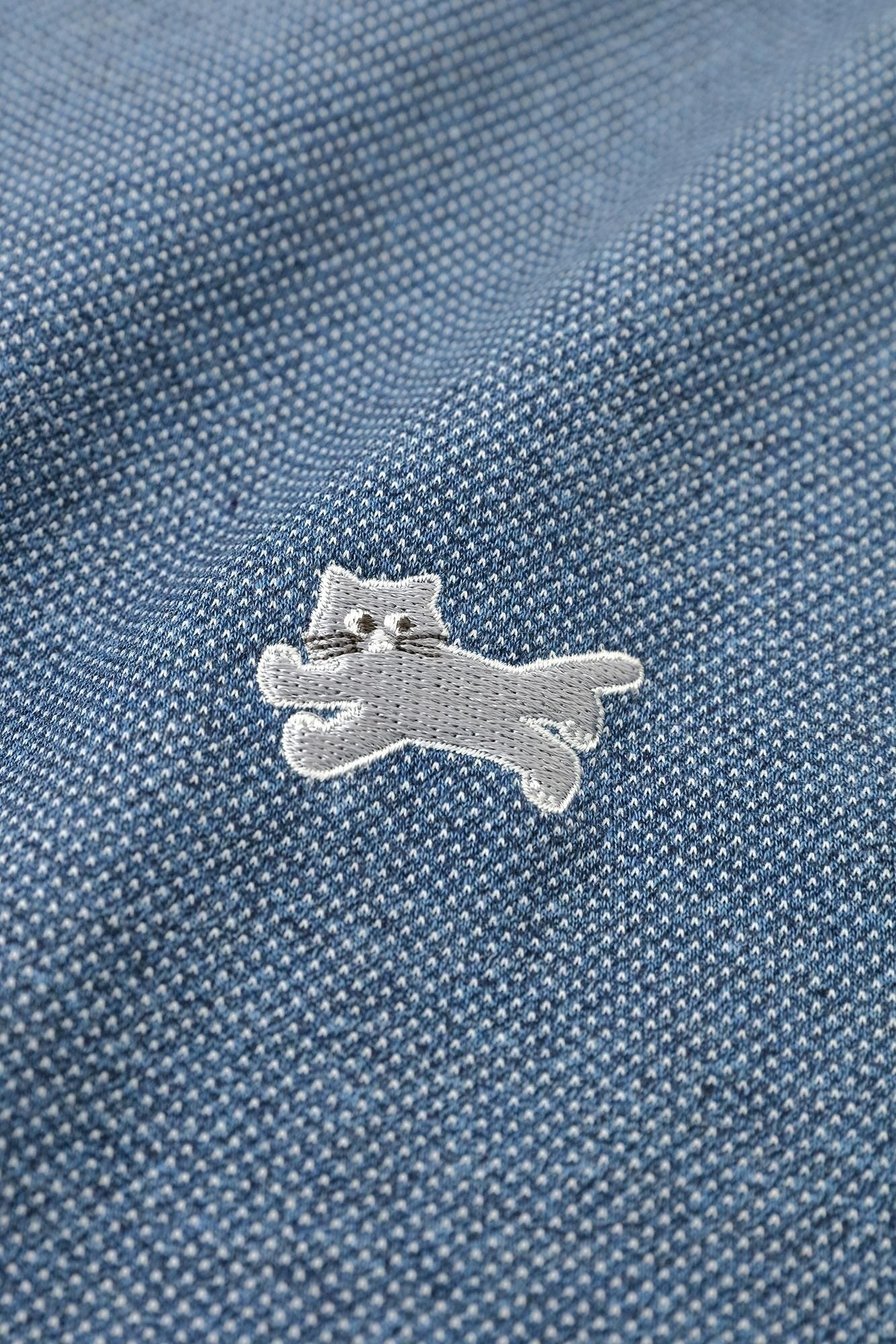 [En ligne seulement] T-shirt découpé en tricot Kanoko/Bleu chiné x Marine chiné