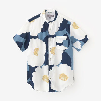 Chizimi Cotton 20/20 Stand Collar Short Sleeve Shirt / Setsuzan