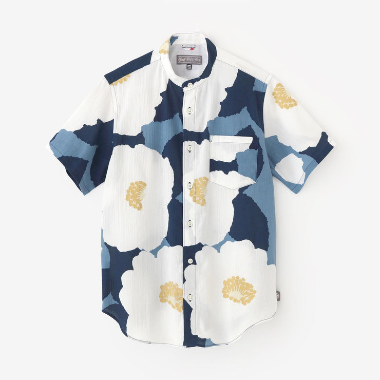 Chizimi Cotton 20/20 Stand Collar Short Sleeve Shirt / Setsuzan