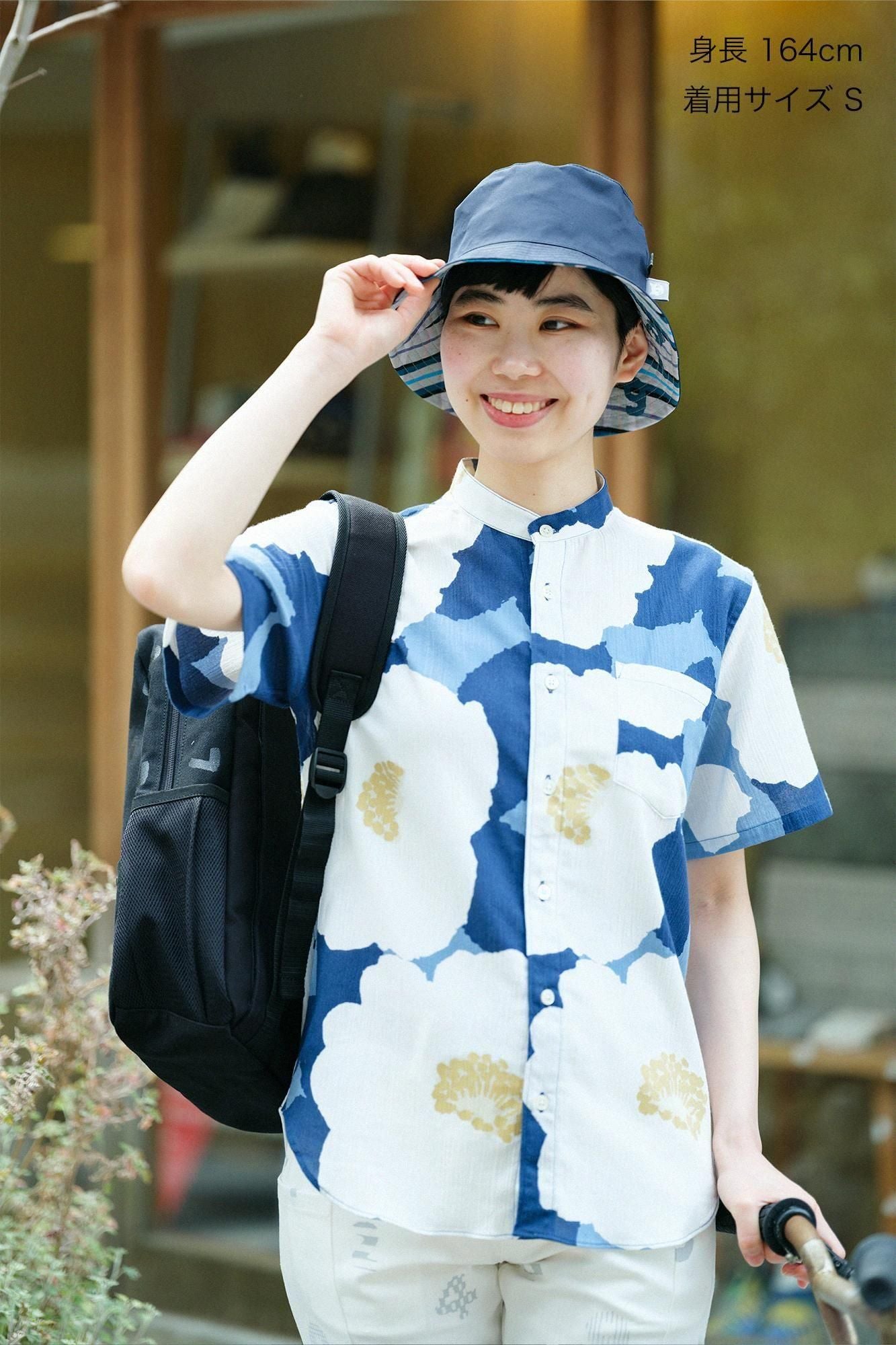 net限定】高島縮 20/20 スタンドカラー半袖シャツ／せつざん