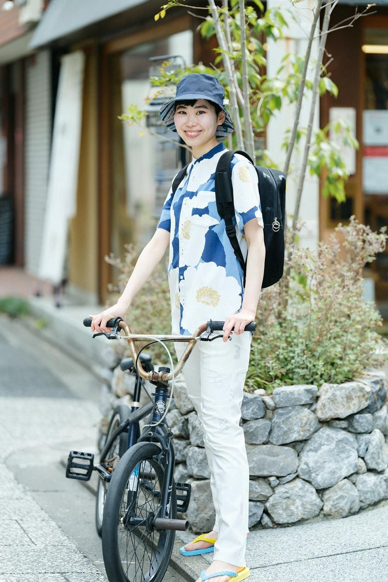 高島縮 20/20 スタンドカラー半袖シャツ／せつざん