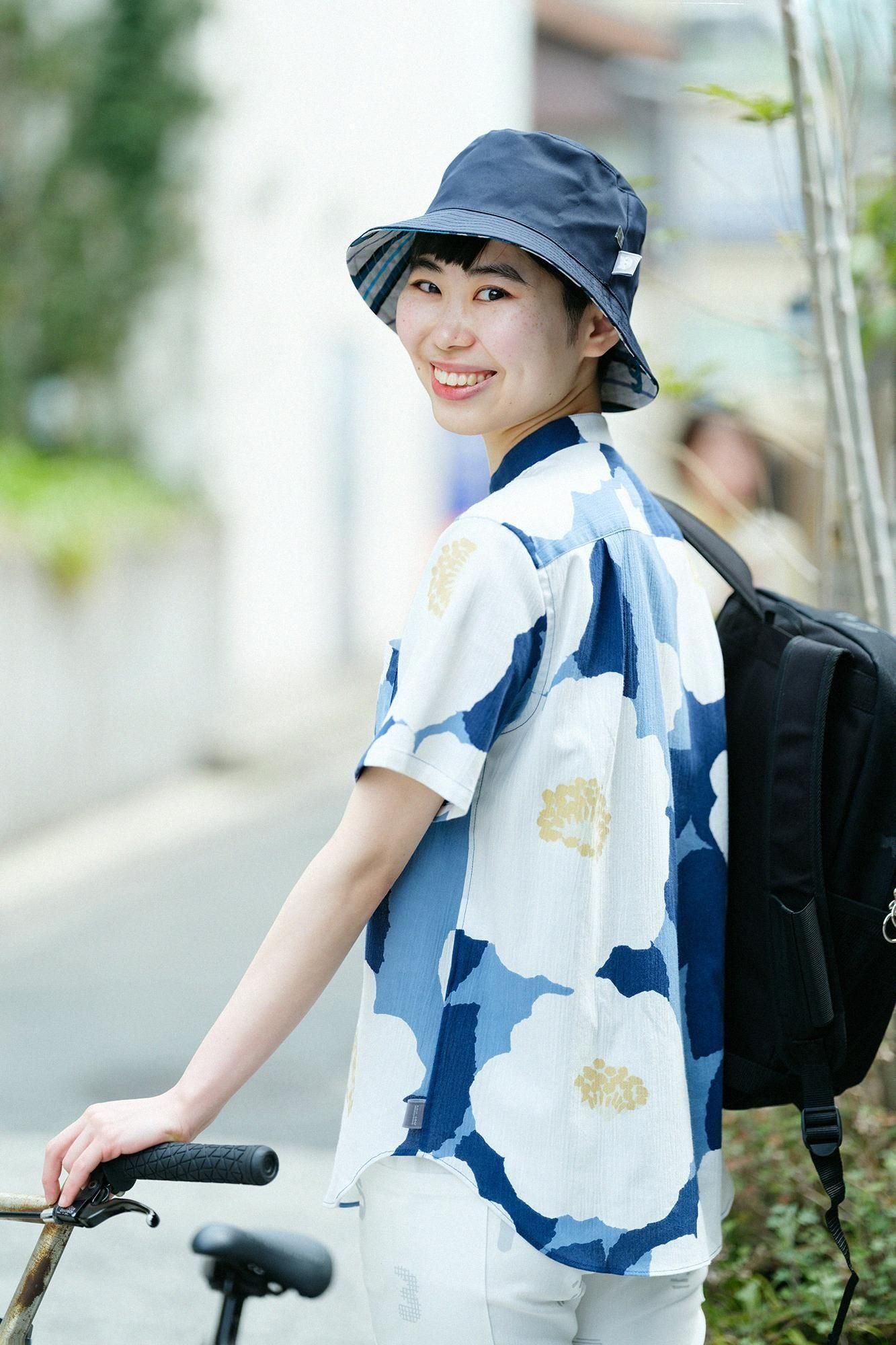 net限定】高島縮 20/20 スタンドカラー半袖シャツ／せつざん