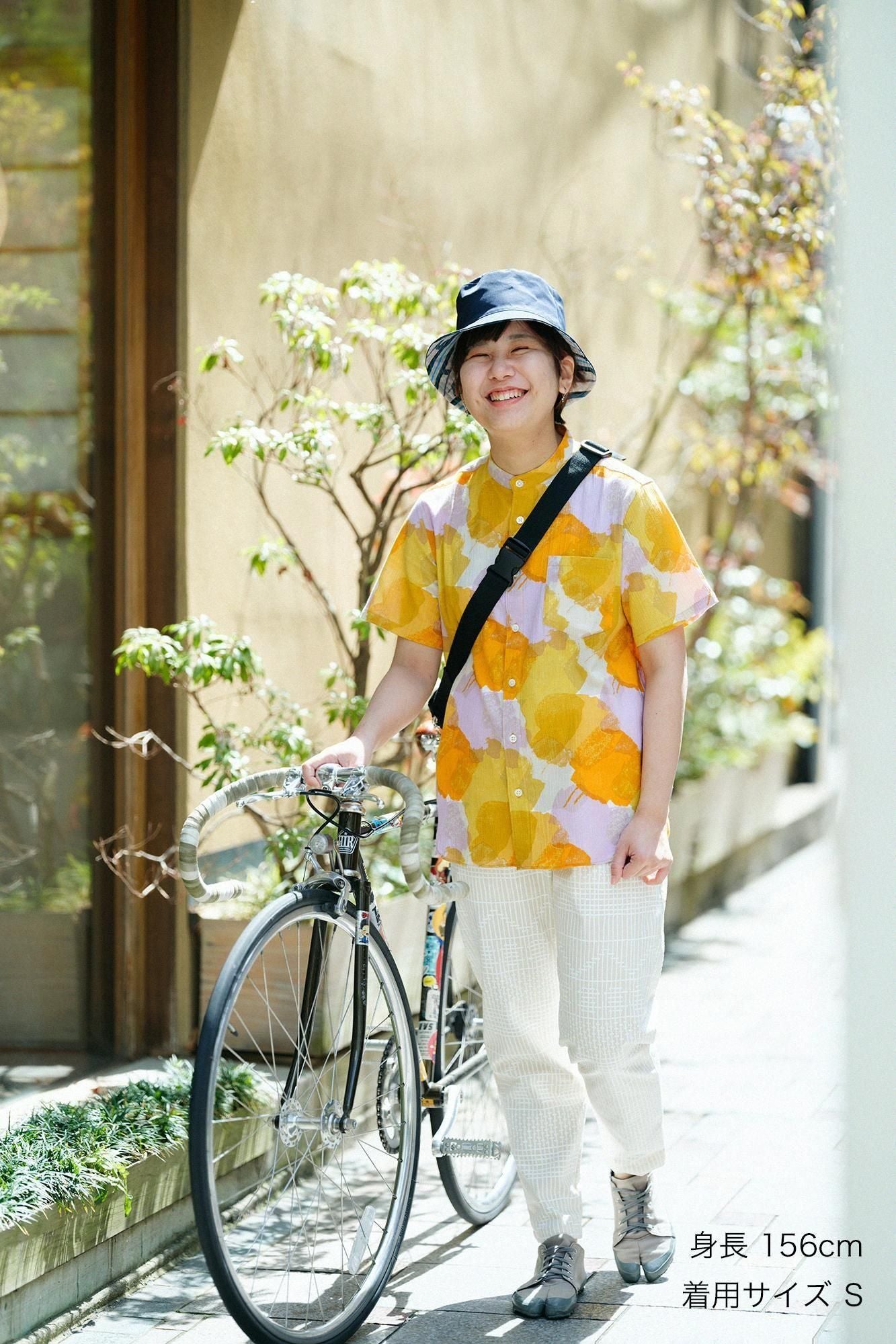 Chizimi Cotton 20/20 Stand Collar Short Sleeve Shirt / Vague