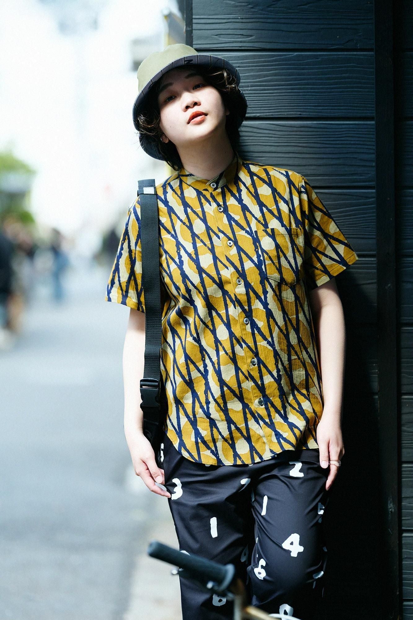 【net限定】高島縮 20/20 スタンドカラー半袖シャツ／嵐（あらし）