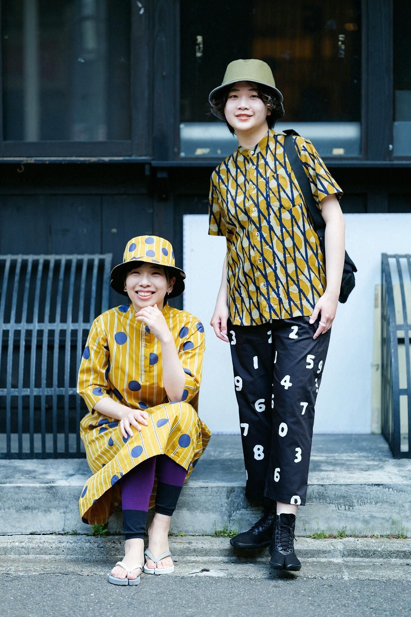 net限定】高島縮 20/20 スタンドカラー半袖シャツ／嵐（あらし）