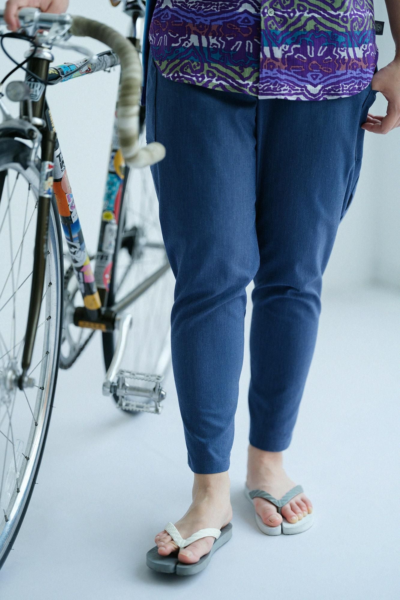 【期間限定10%OFF】棉×Coolmax(R) BIKE 修腿馬術褲／淺藏青×圓點 間疏（※預計於4月29日～5月2日左右發貨）