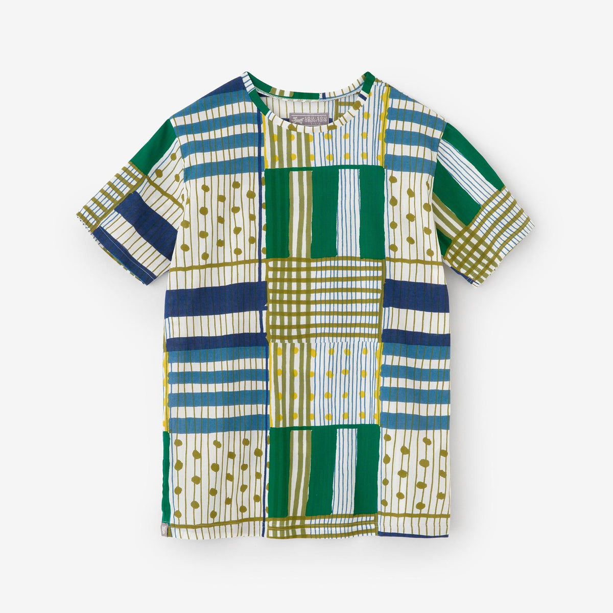 抽象的な線画 半袖Tシャツ 未使用 手描き半袖Tシャツ 西行桜満月 碧 和柄 和風 送料無料 あお 京都 職人