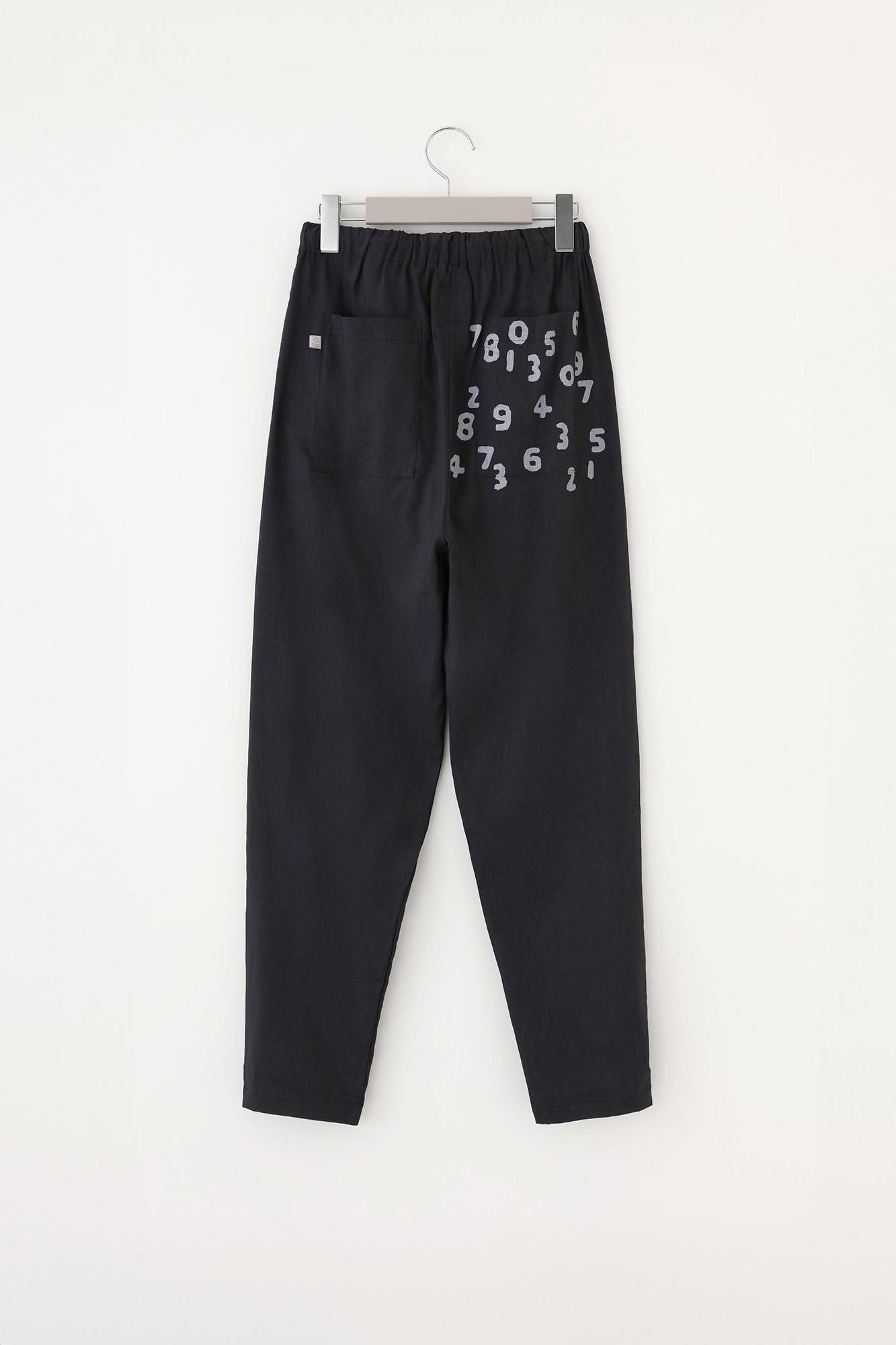 彈性亞麻人造絲 休閒窄管長褲／深藍色