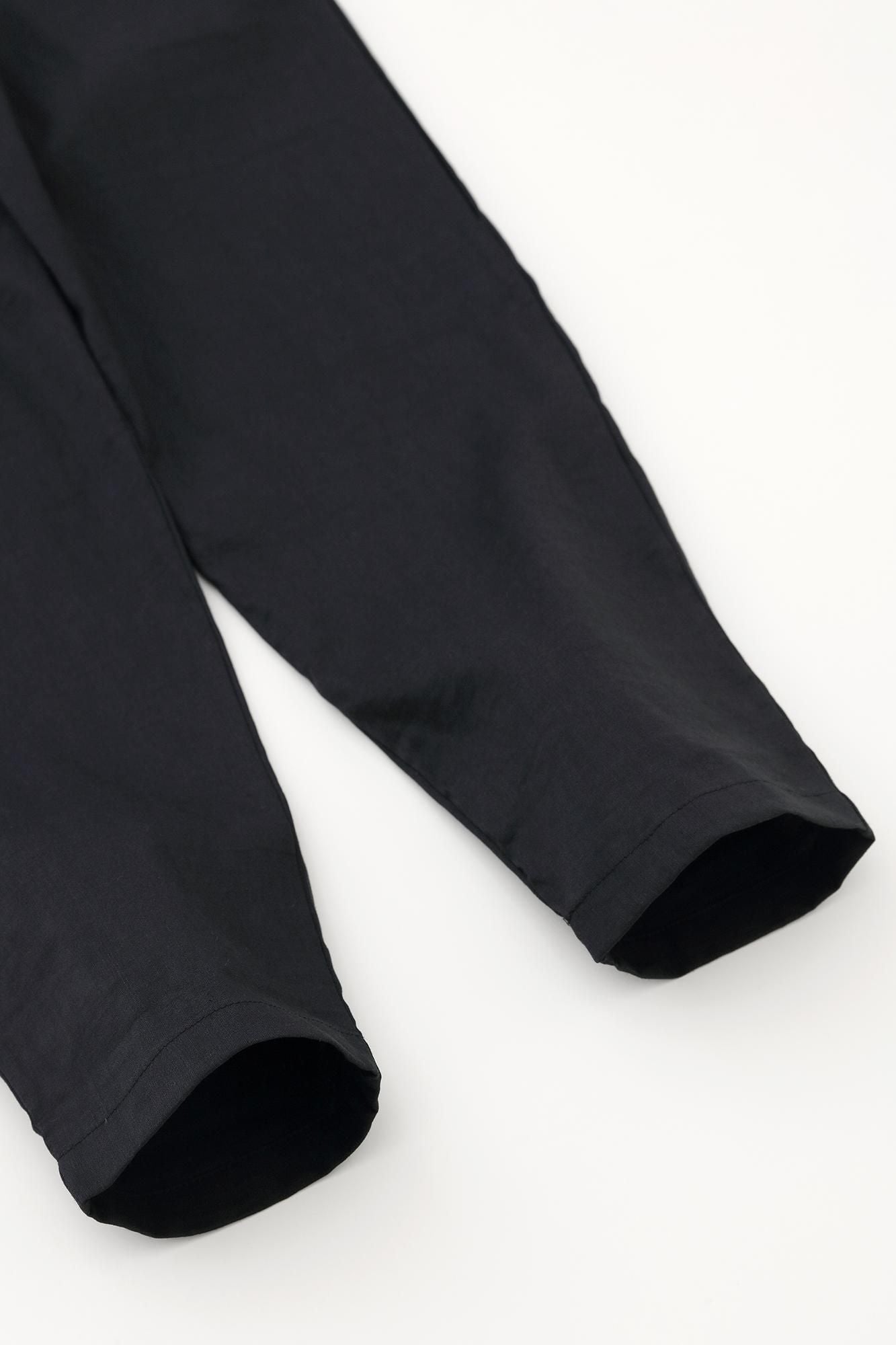 彈性亞麻人造絲 休閒窄管長褲／深藍色