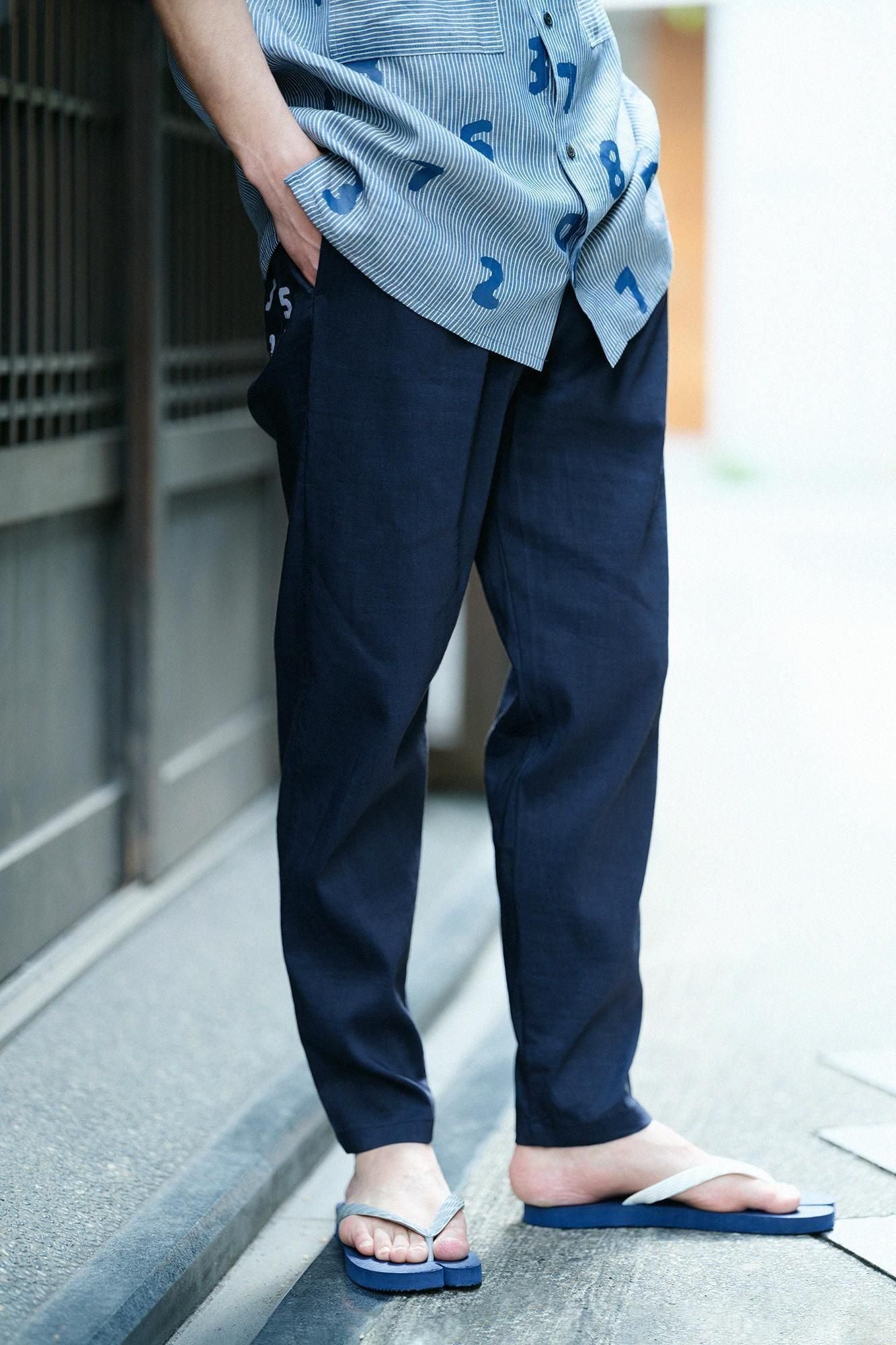 net限定】ストレッチ リネンレーヨン イージーテーパードパンツ