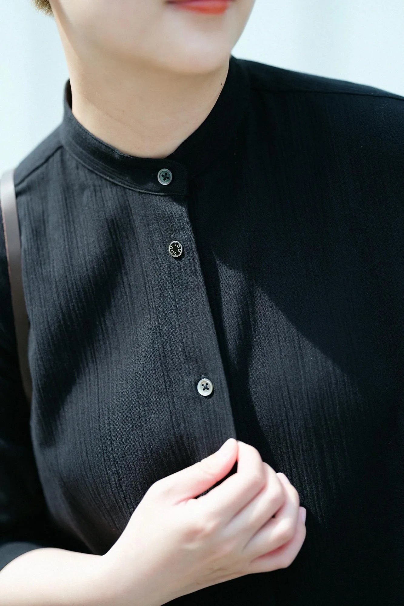 Chizimi Cotton 20/20 Gran Shirt Dress Elbow Length Sleeve／Black