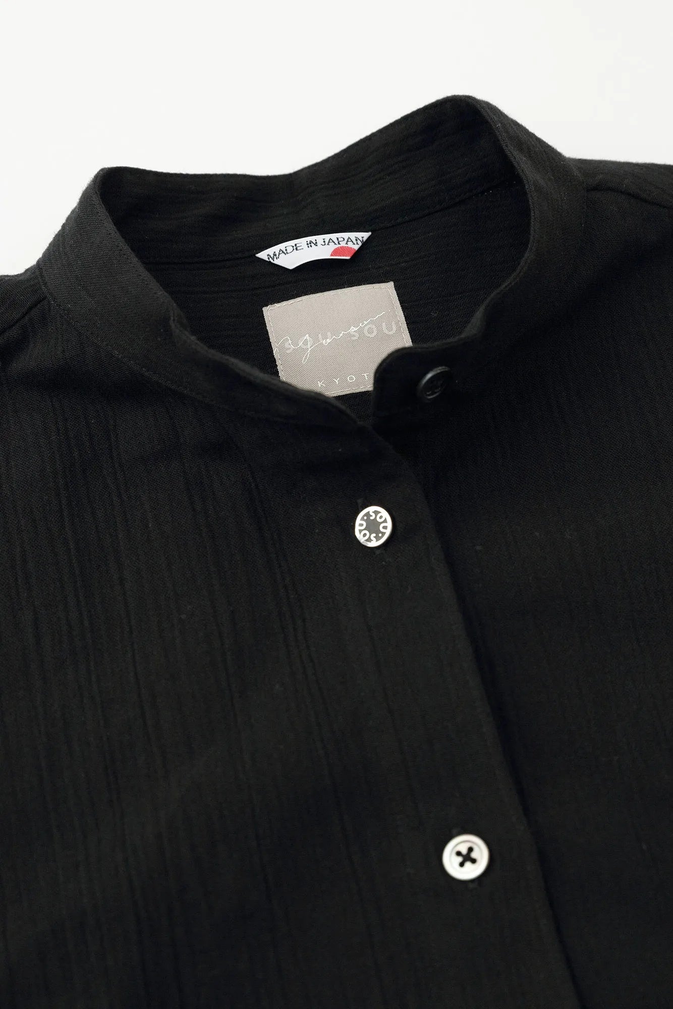 Chizimi Cotton 20/20 Gran Shirt Dress Elbow Length Sleeve／Black
