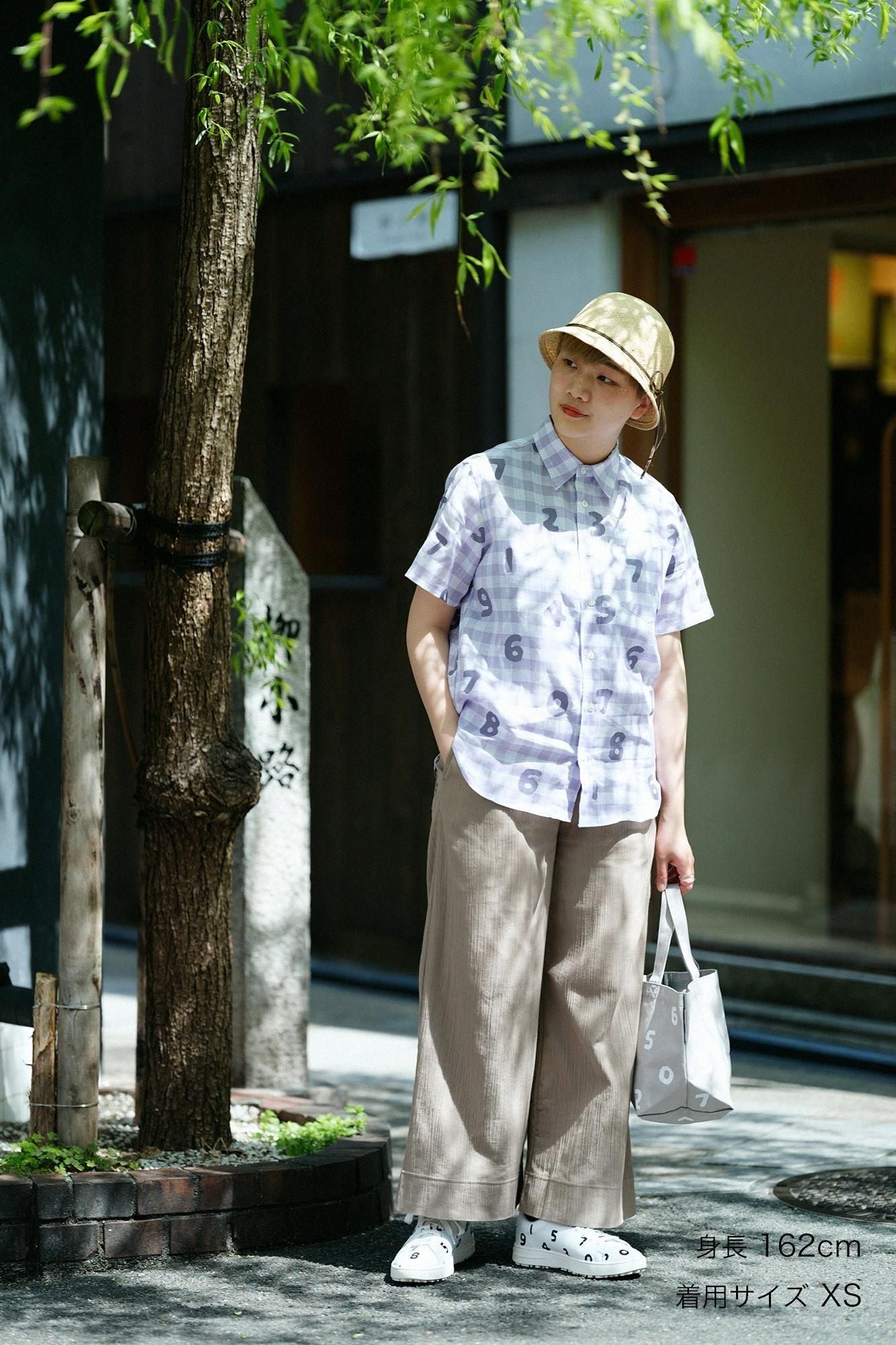 [nur Netto] Leinen-Karo-Kurzarmhemd/SO-SU-U Lavendel