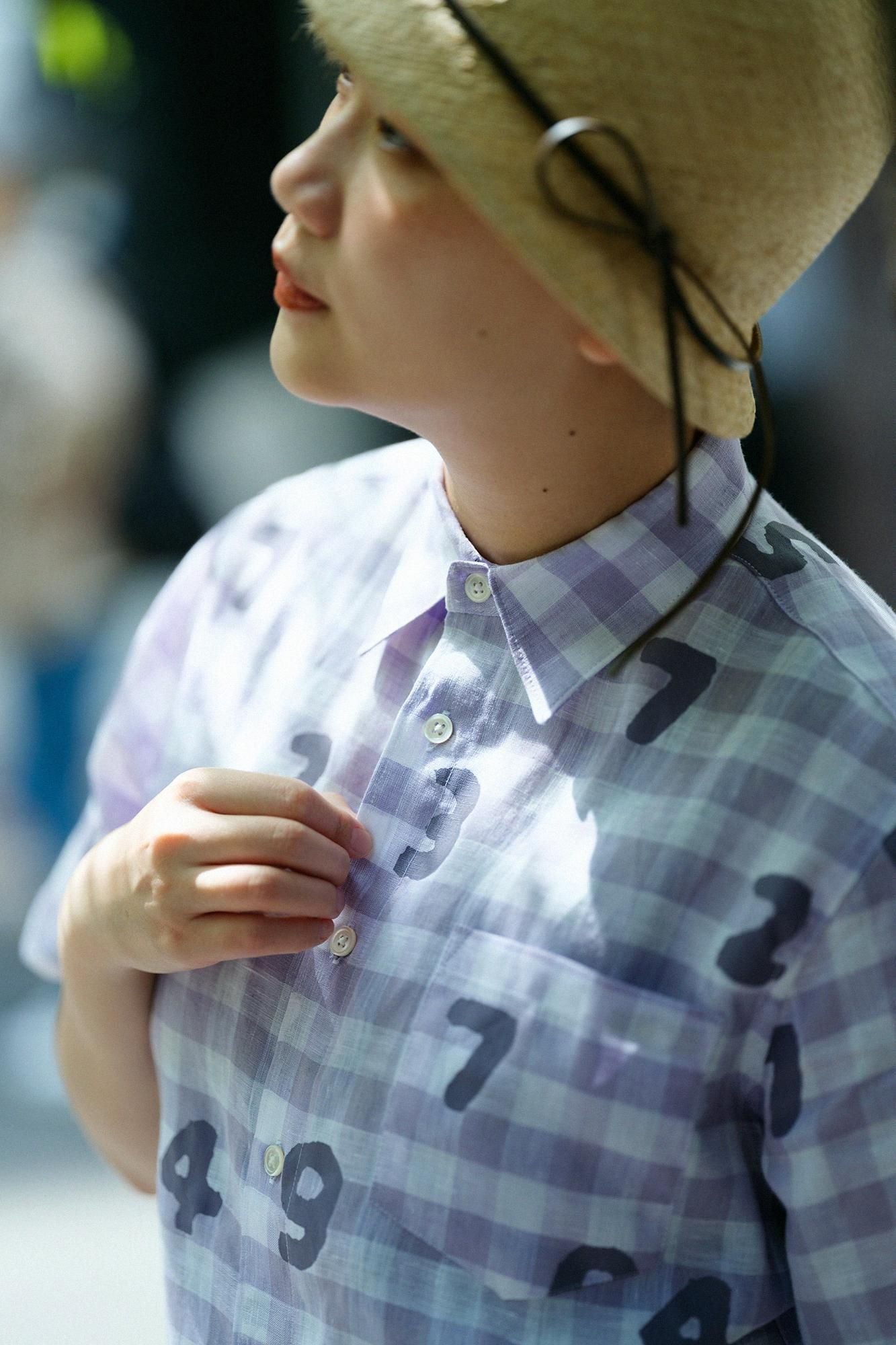 [nur Netto] Leinen-Karo-Kurzarmhemd/SO-SU-U Lavendel