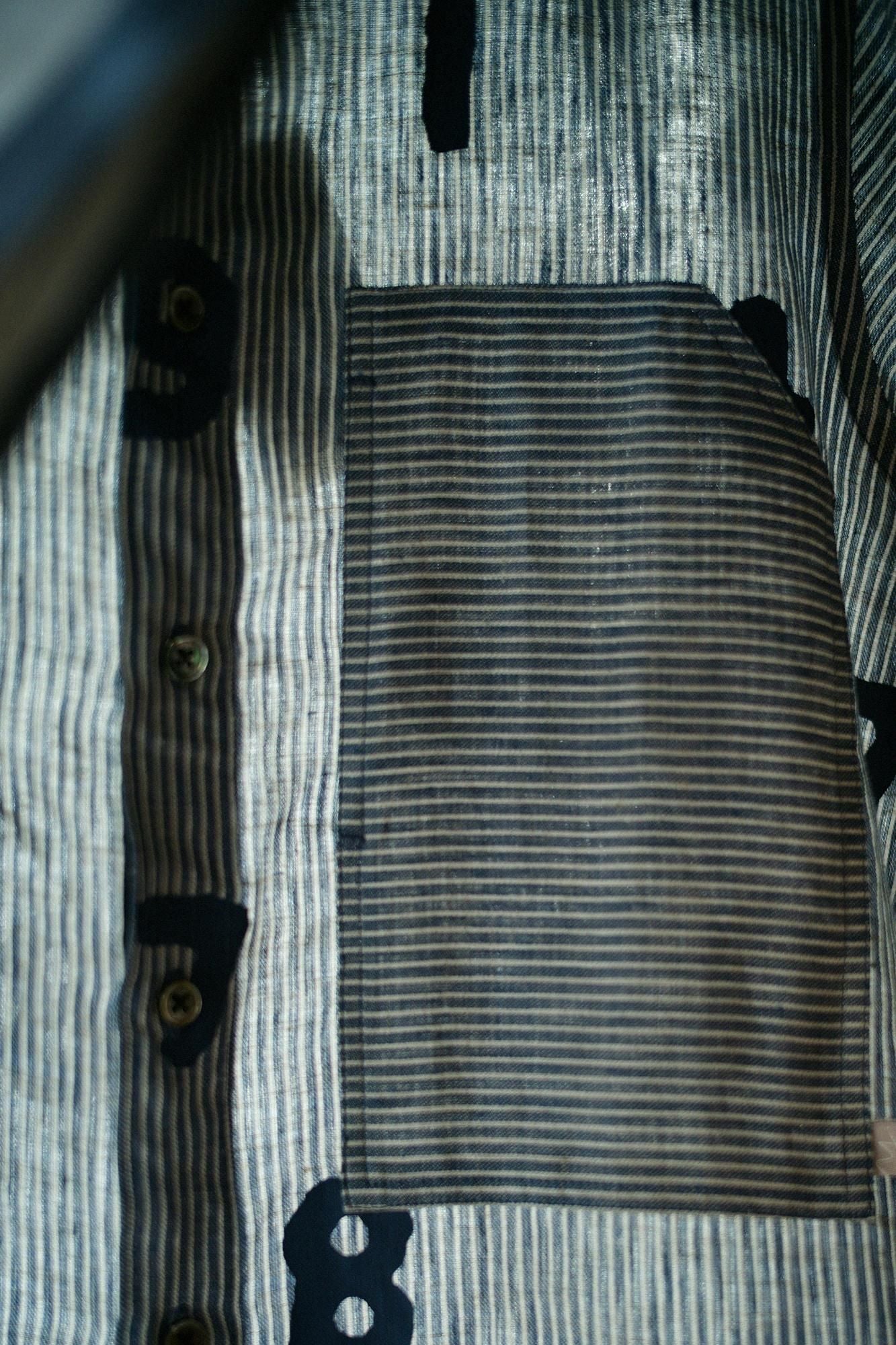 [仅在线]亚麻条纹W.P.短袖衬衫/so-u-u sorairo nezu