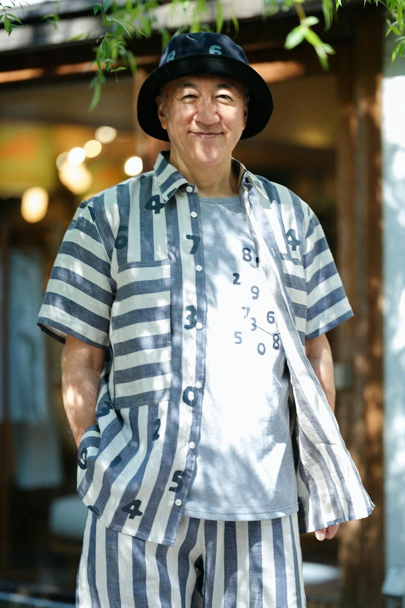 亞麻條紋W.P.短袖襯衫／SO-SU-U十數 亞麻色×灰藍色