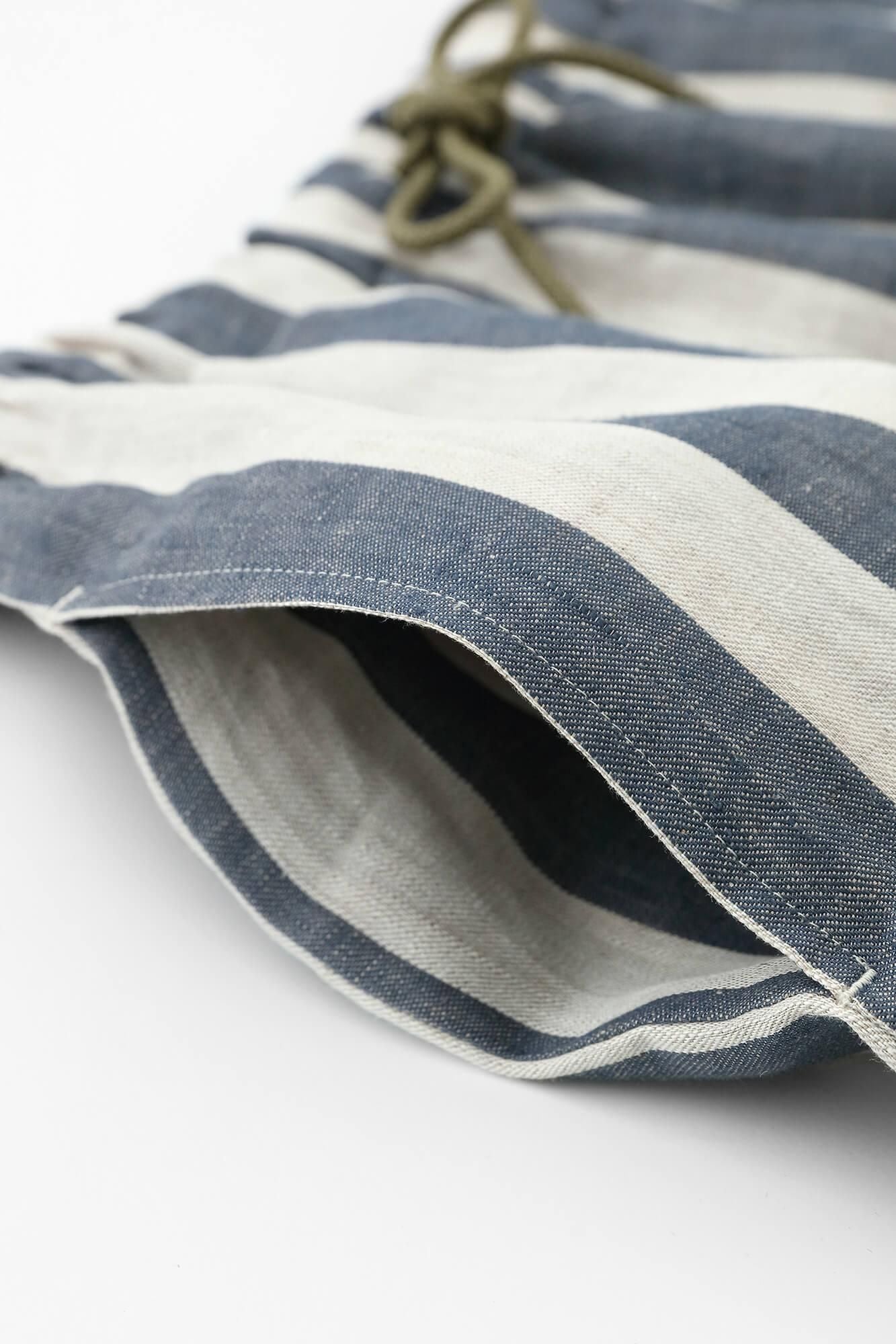 亞麻條紋 休閒短褲／亞麻色×灰藍色