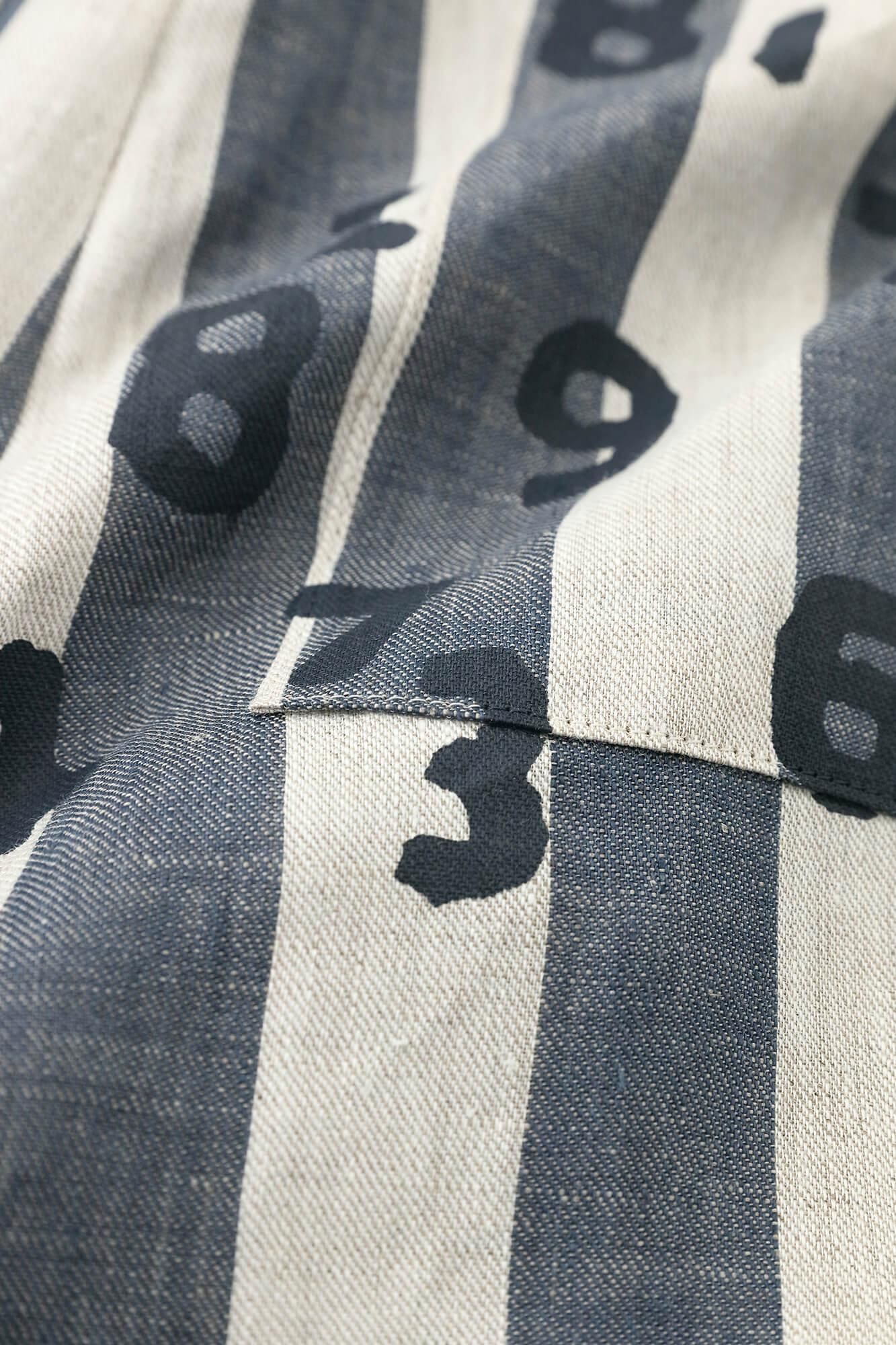 亞麻條紋 休閒短褲／亞麻色×灰藍色