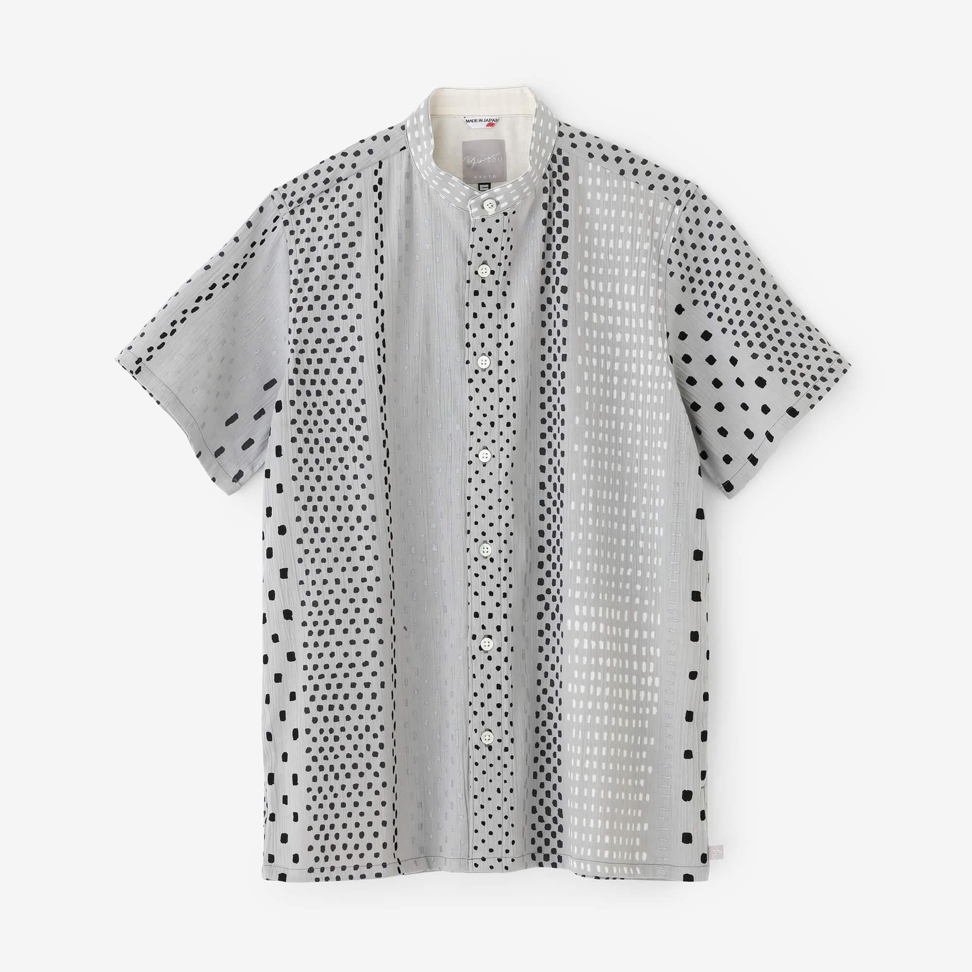 高島縮 20/20 スタンドカラー半袖シャツ SP／霰縞（あられじま）