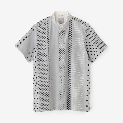 Chizimi Cotton 20/20 Stand Collar Short Sleeve Shirt SP／Hail Stripes