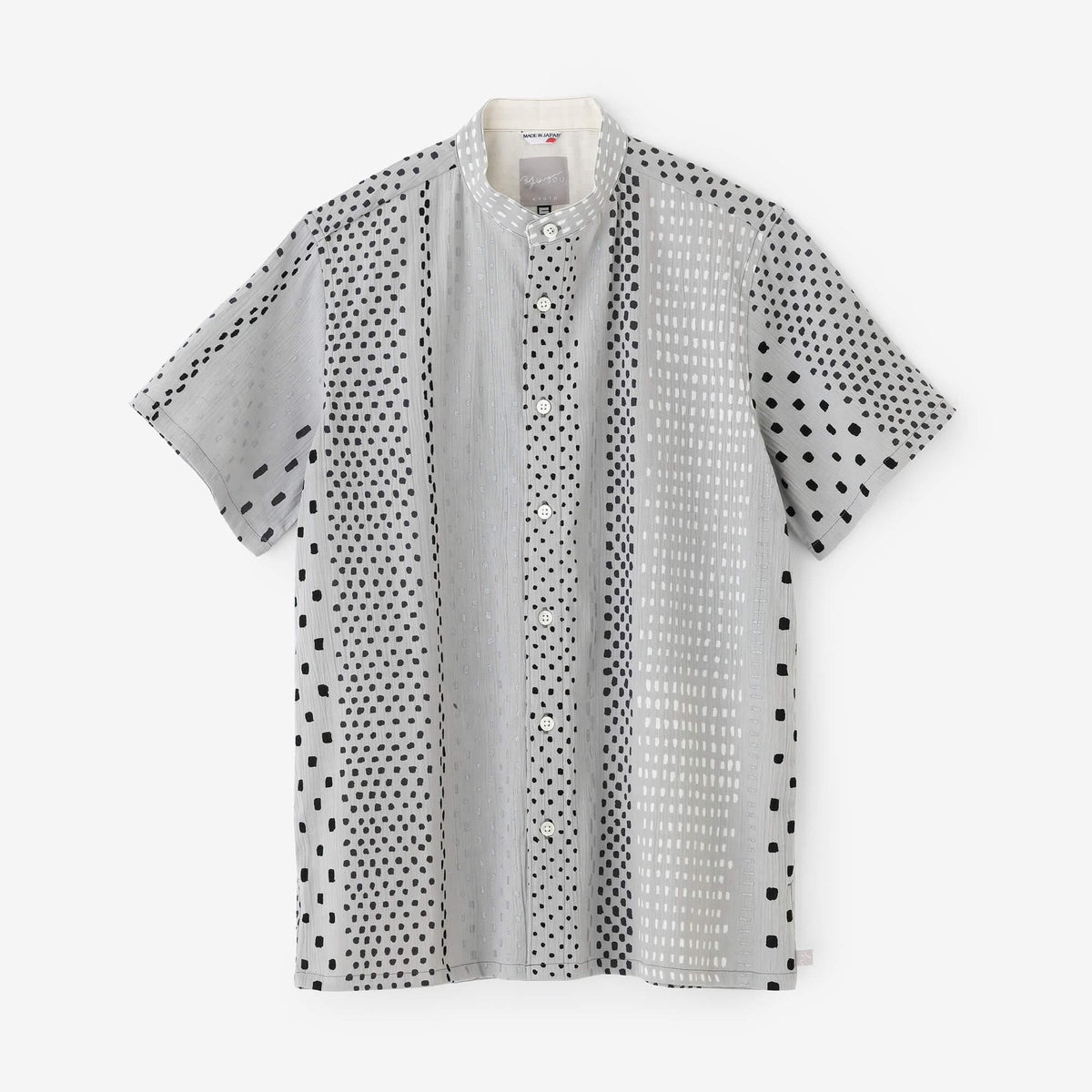 高島縮 20/20 スタンドカラー半袖シャツ SP／霰縞（あられじま）