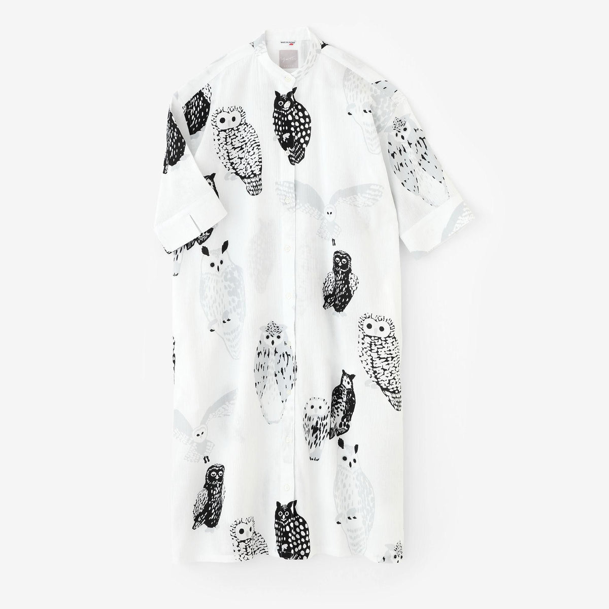 ソウソウ　高島縮　グランシャツワンピース　六分袖 高島縮 20/20 グランシャツワンピース 6分袖／ふくろう