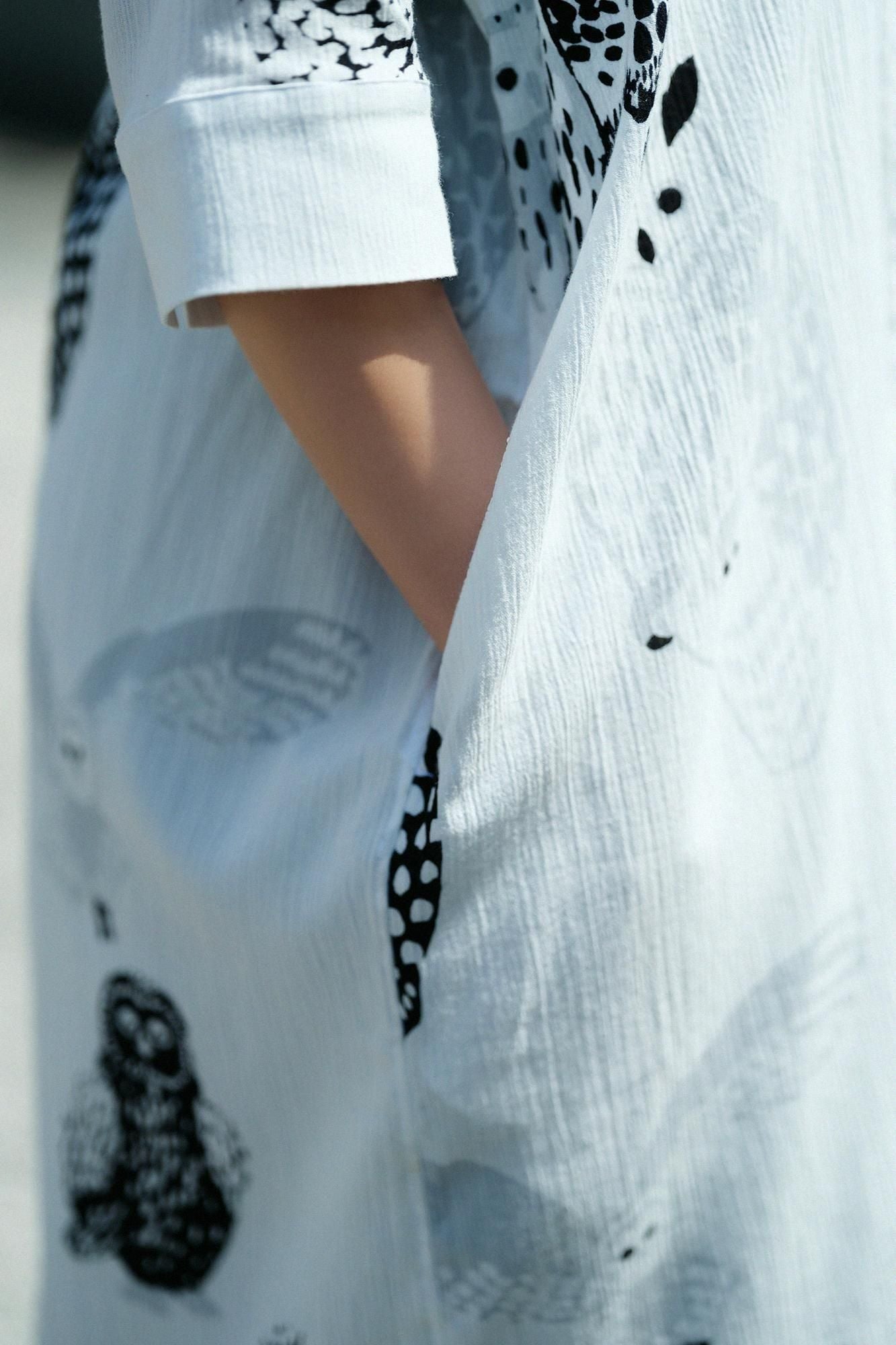 高島縮 20/20 グランシャツワンピース 6分袖／ふくろう