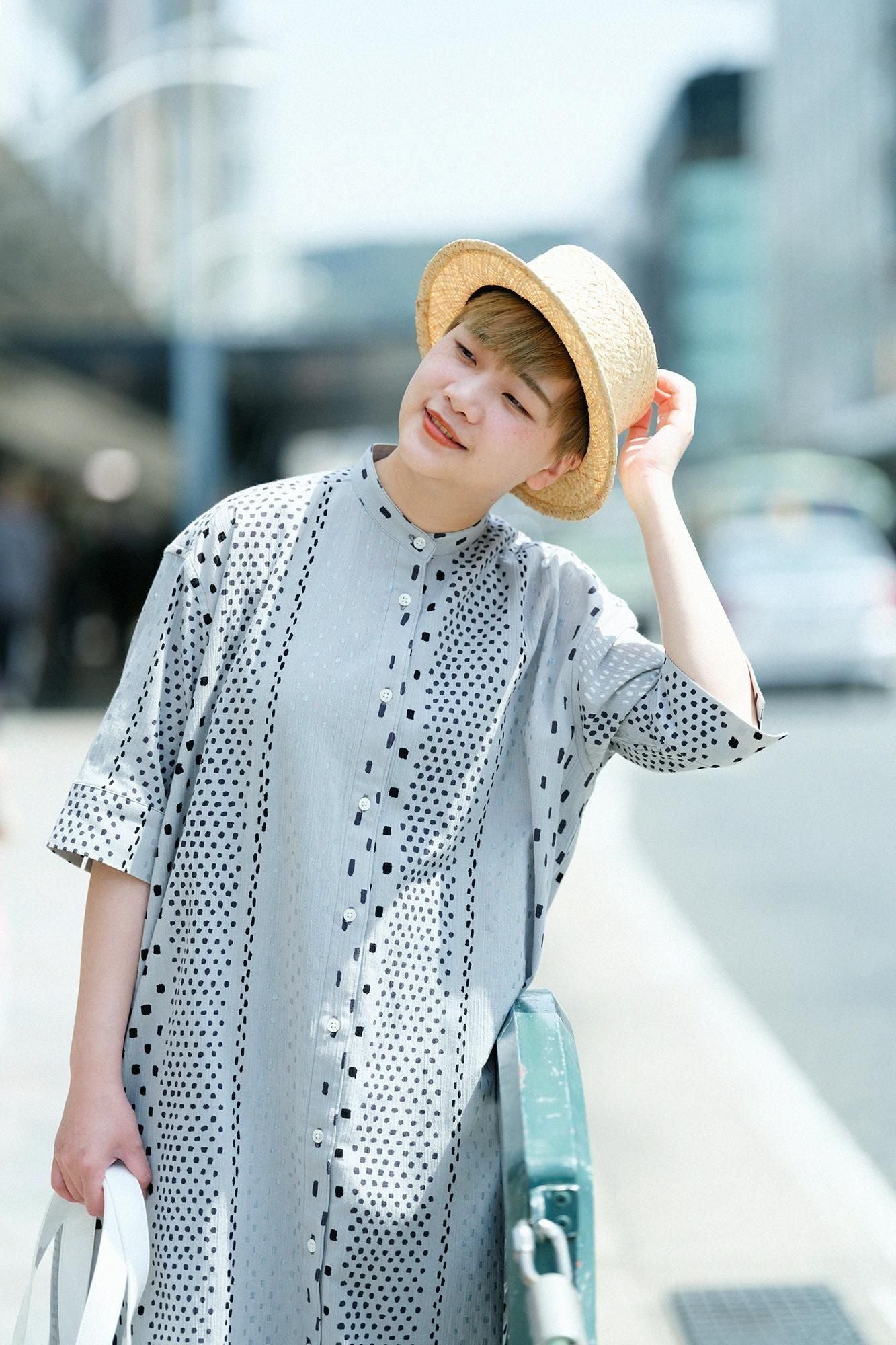 ソウソウ　高島縮　グランシャツワンピース　六分袖 高島縮 20/20 グランシャツワンピース 6分袖