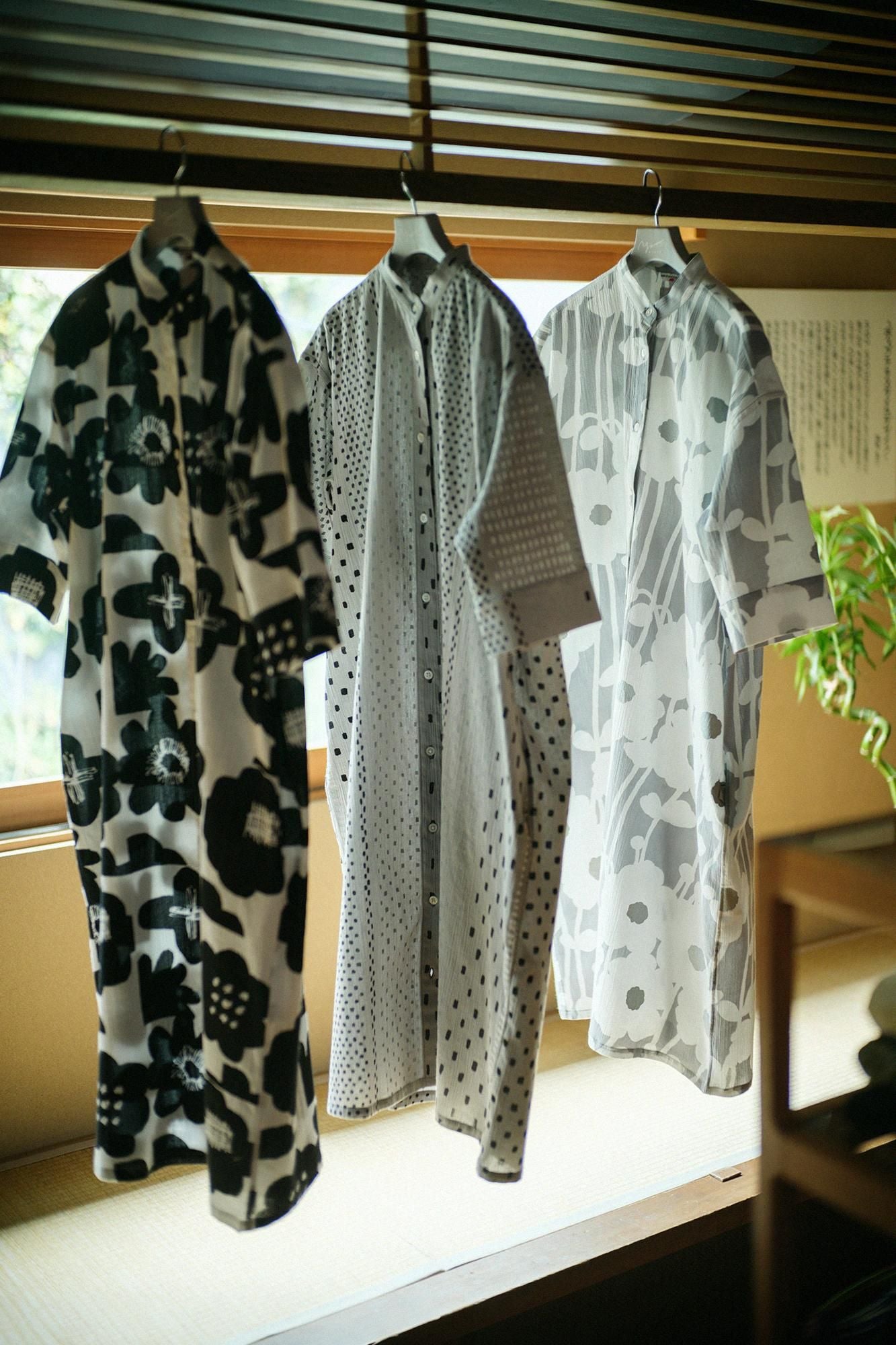 SOU•SOU 高島縮 グランシャツワンピース 6分袖／霰縞（あられじま） 高島縮 20/20 グランシャツワンピース 6分袖／霰縞（あられじま）