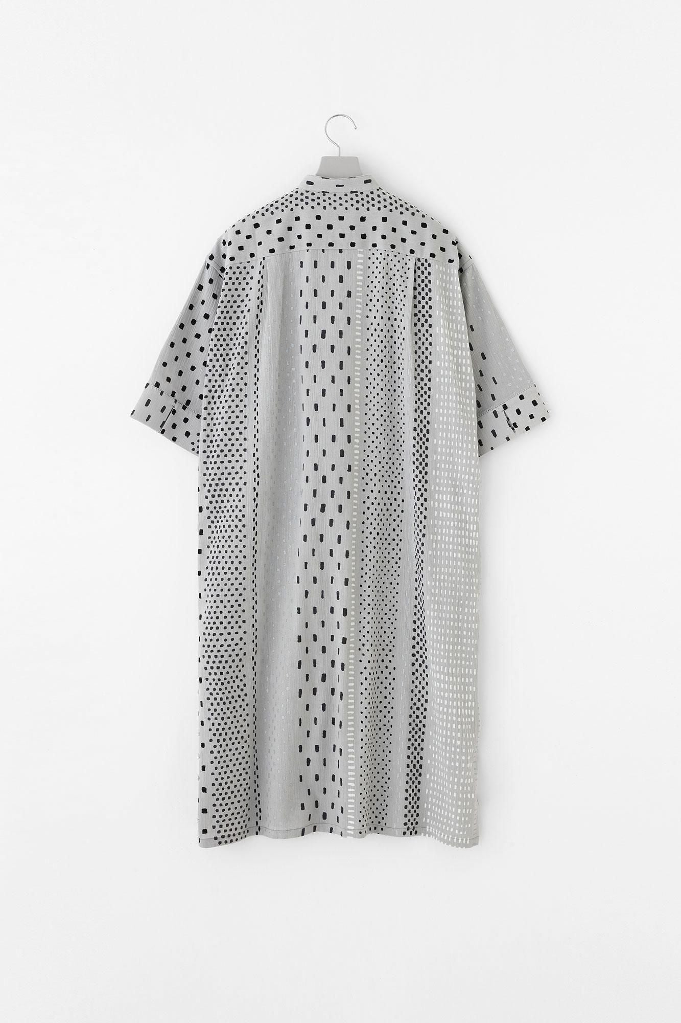 高島縮 20/20 グランシャツワンピース 6分袖／霰縞（あられじま）