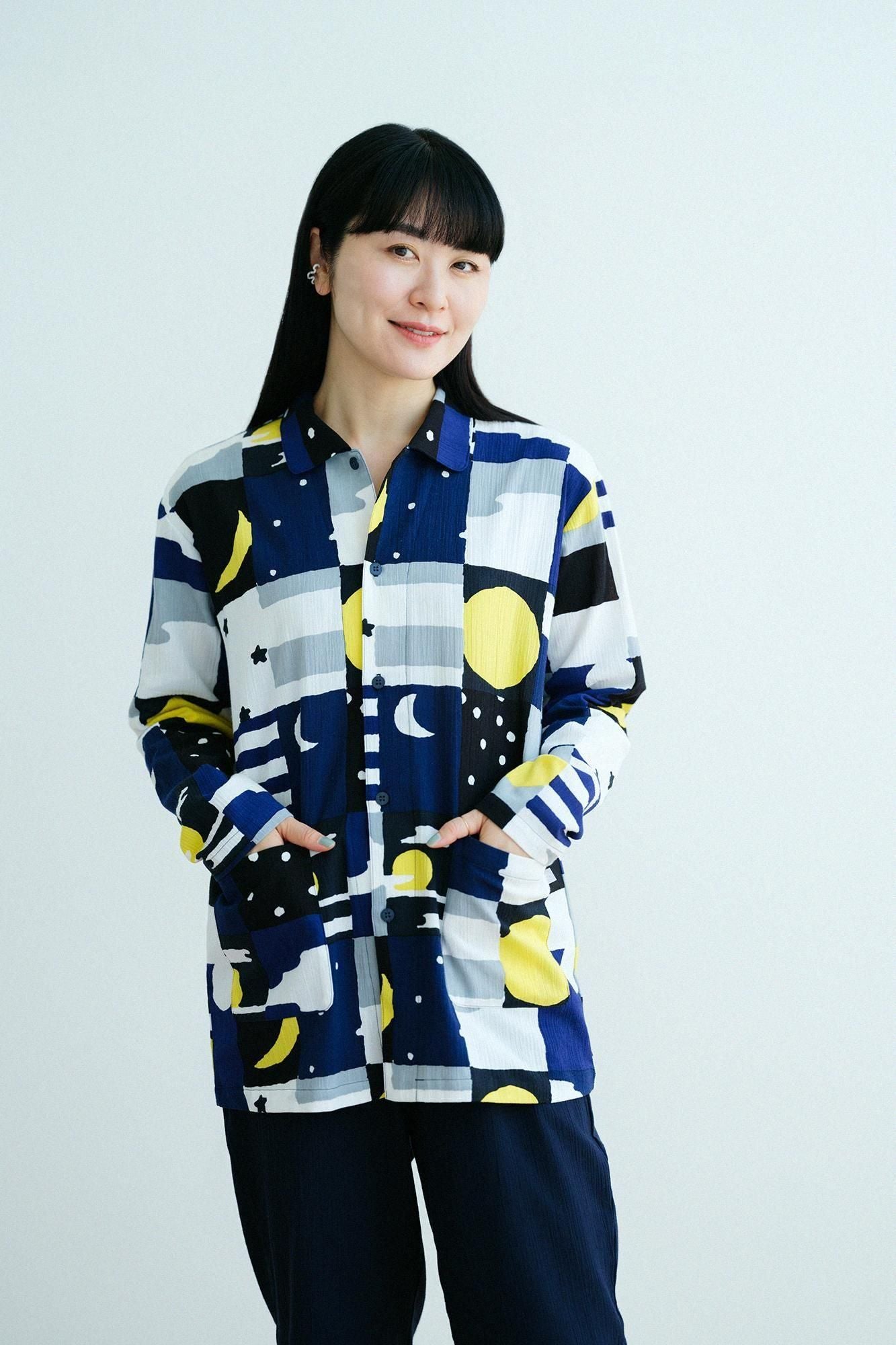 Takashima Chijimi 20/20 Textilpyjama/Moon and Stars Midnight (Mayonaka) x Dark Navy