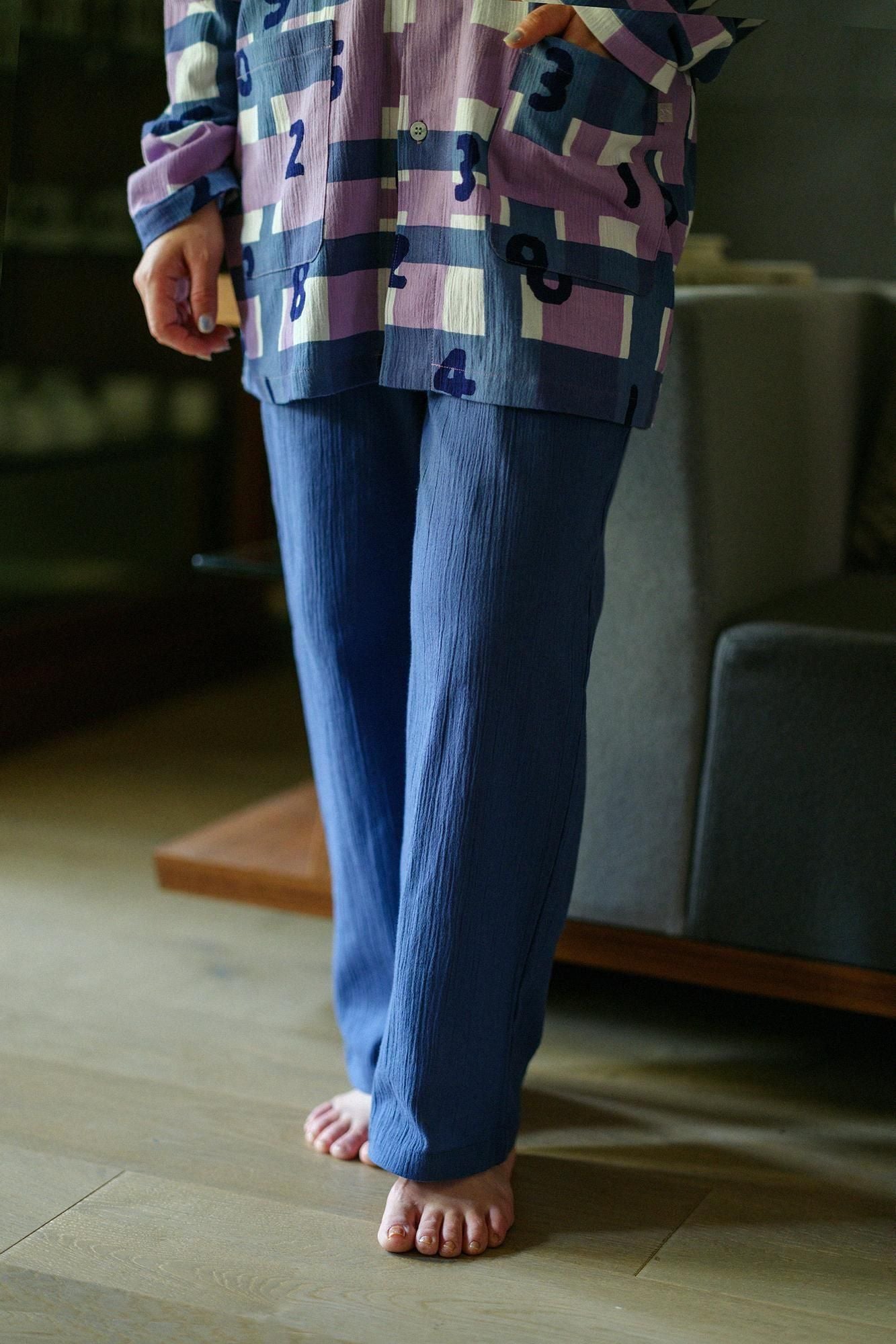 【官網先行販售】高島縮棉 20/20圖案紋樣居家服/ SO-SU-U十數和隨性格子×群青（※預計於5月上旬發送）