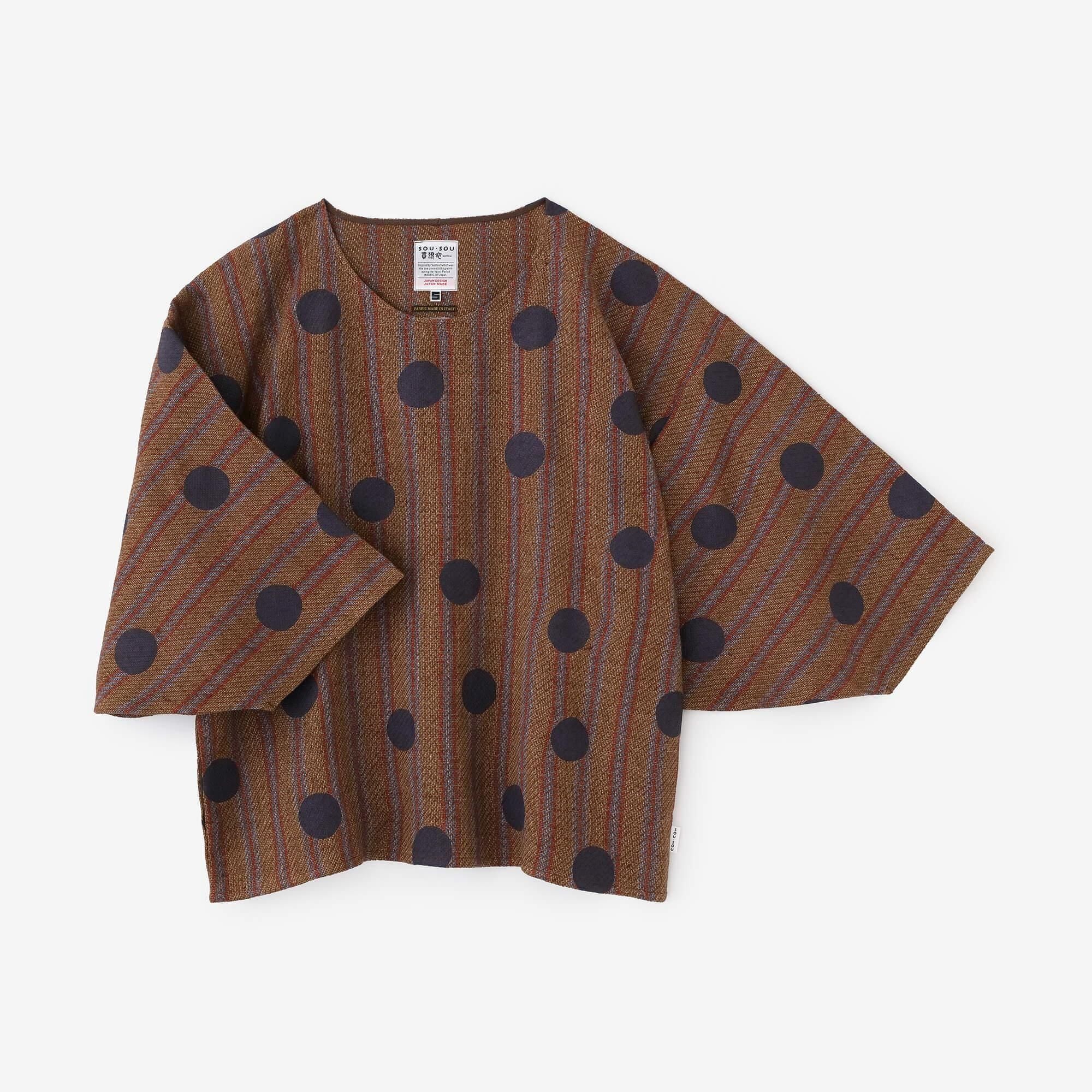 【net limited】Cotton-linen Blend Imported Fabric Naginata Square Top／Polka Dots Mara(well) Persimmon Brown Stripes