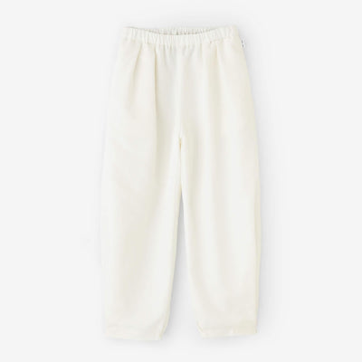 棉麻紡 斜紋織 二褶闊腿褲 蕾／白色