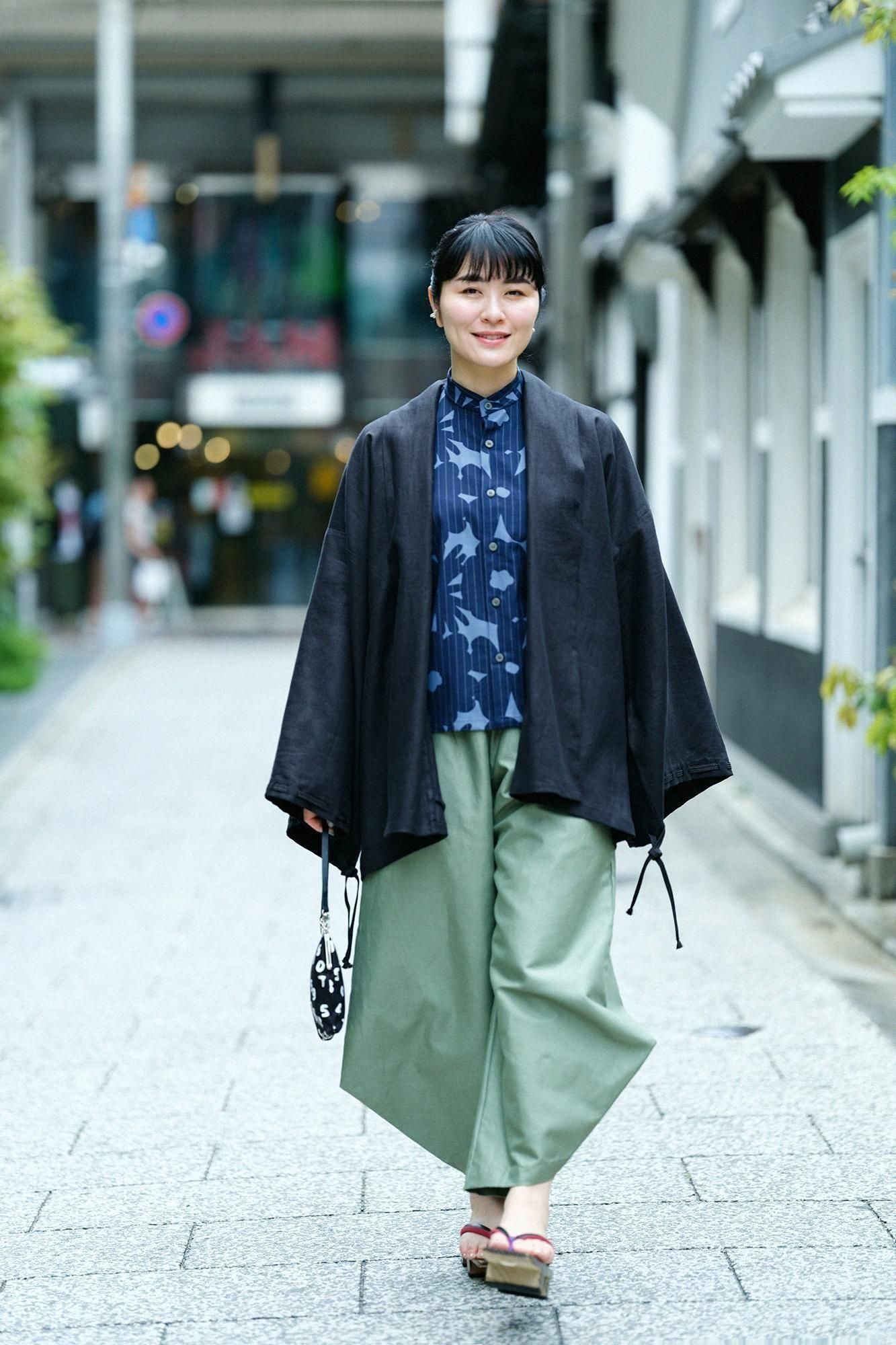 【net限定】綿麻 草衣　上　おおらか 濃紺間道 綿麻 草衣（そうい） 上（うえ）／おおらか 濃紺間道（のうこんかんとう）