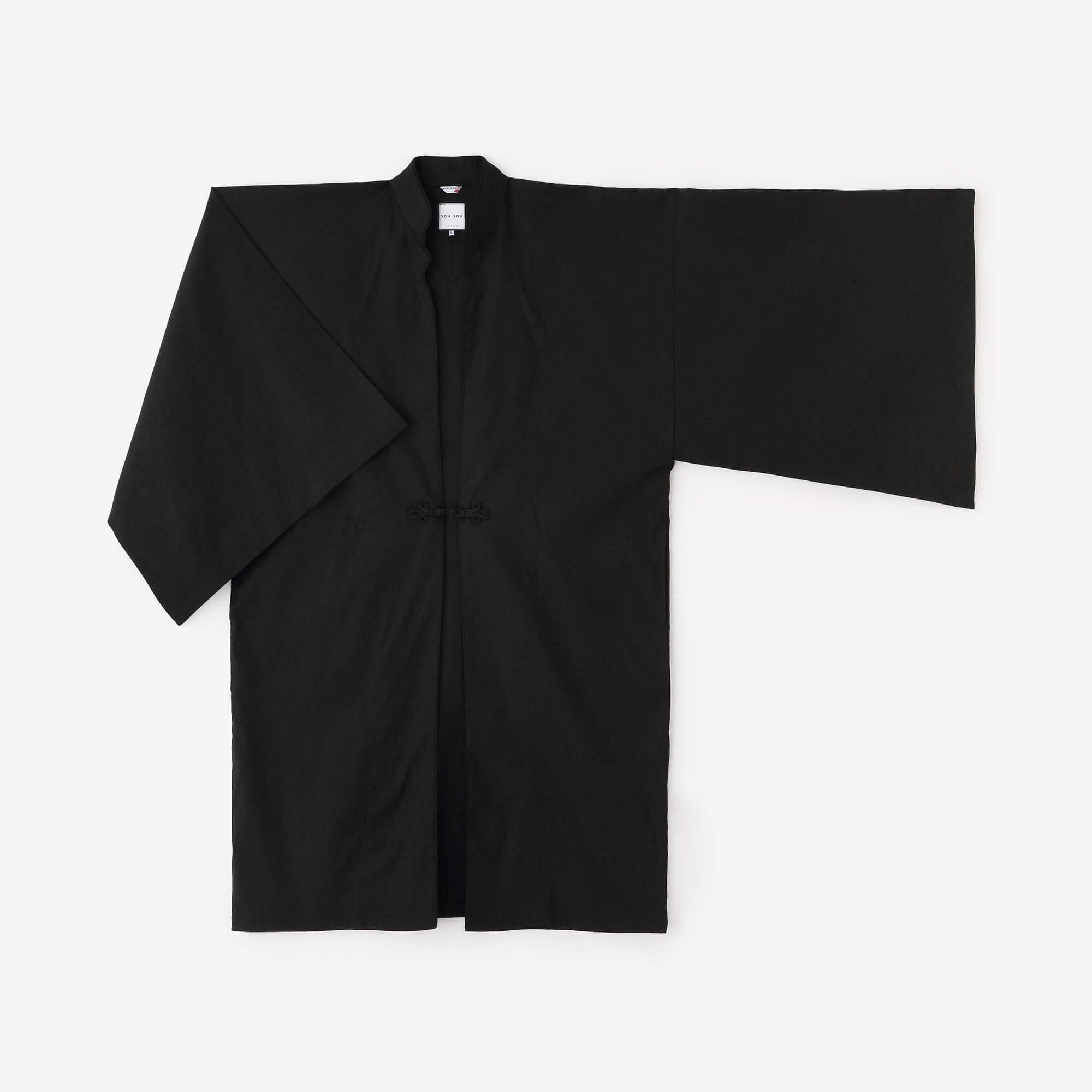 Linen-Rayon Blend Shinshu Haori Mid-length Single Layer / Black