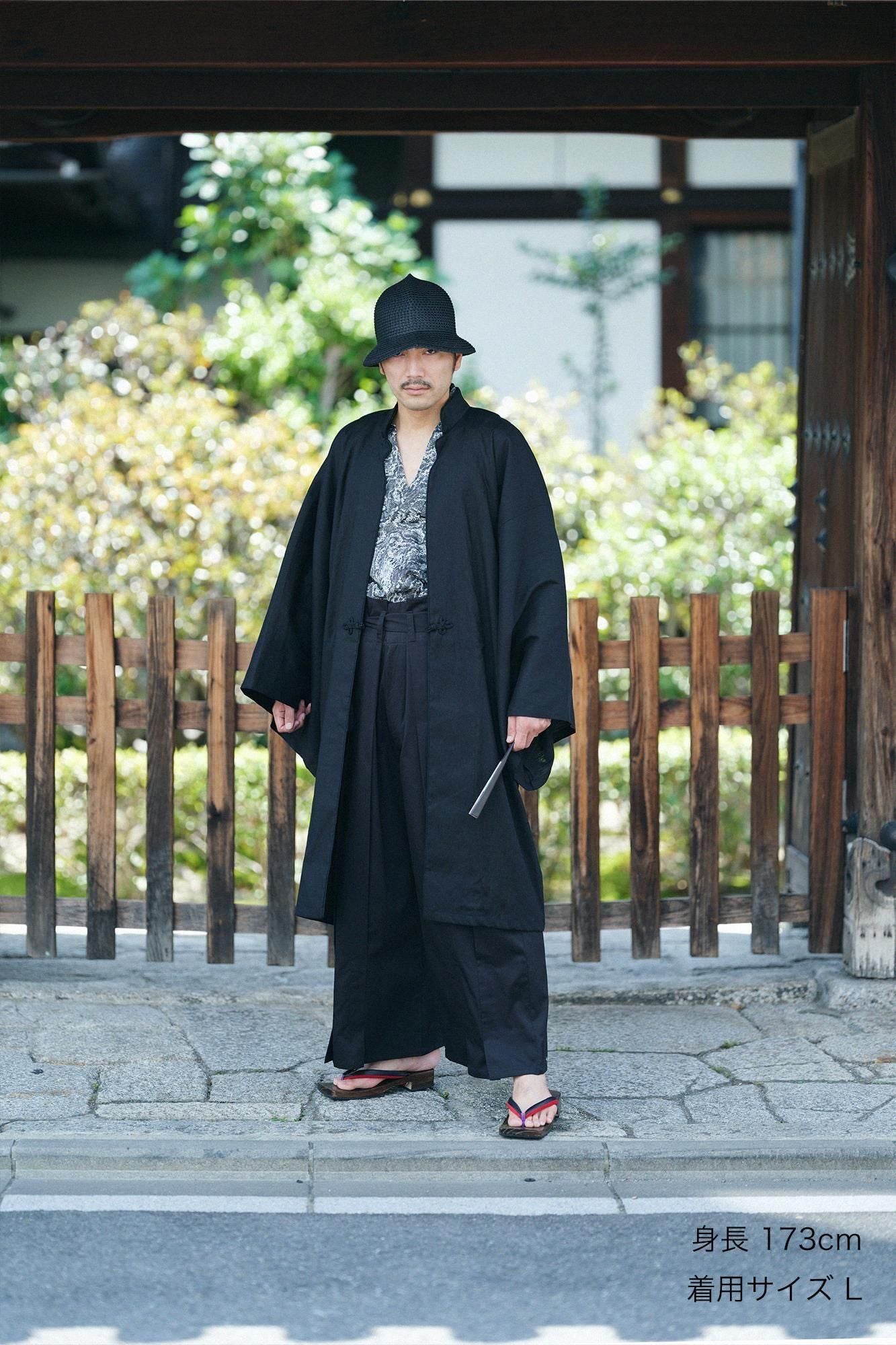 Linen-Rayon Blend Shinshu Haori Mid-length Single Layer / Black