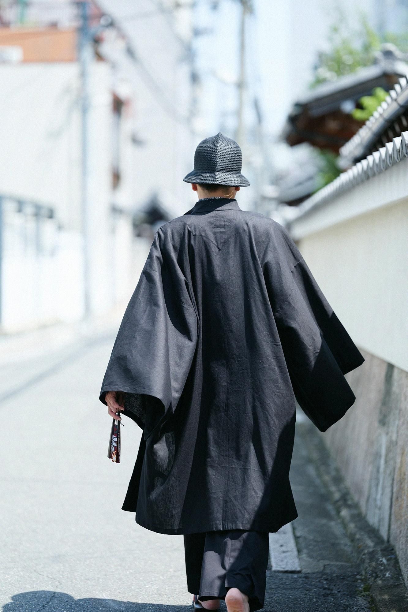 Linen-Rayon Blend Shinshu Haori Mid-length Single Layer / Black