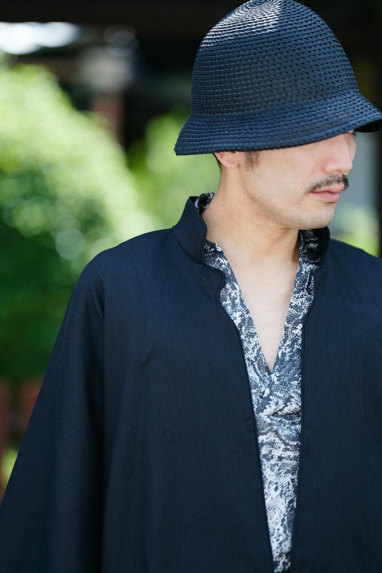 Linen-Rayon Blend Shinshu Haori Mid-length Single Layer / Black