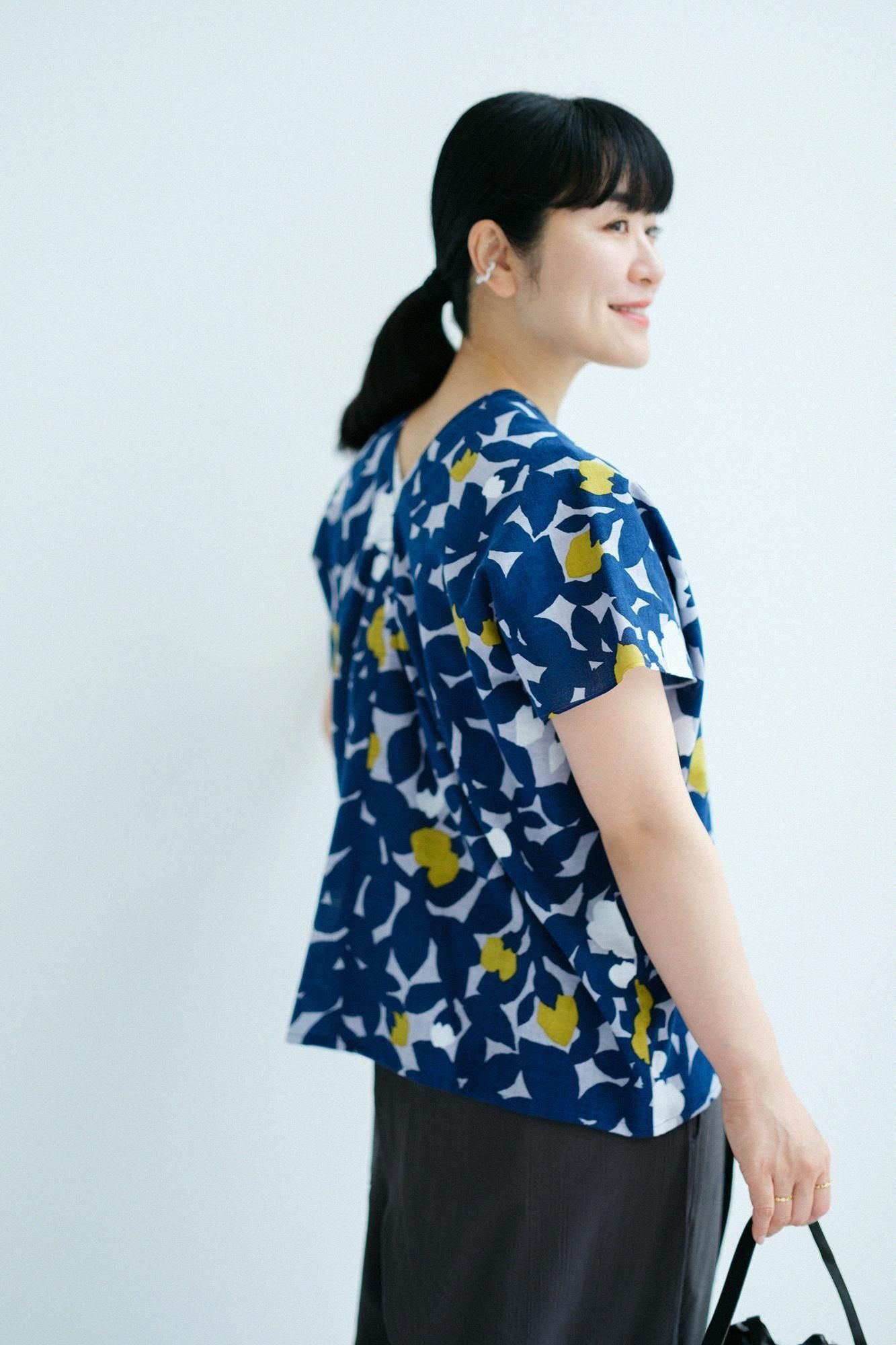 伊勢木棉 文 方形上衣 拼接／野薔薇