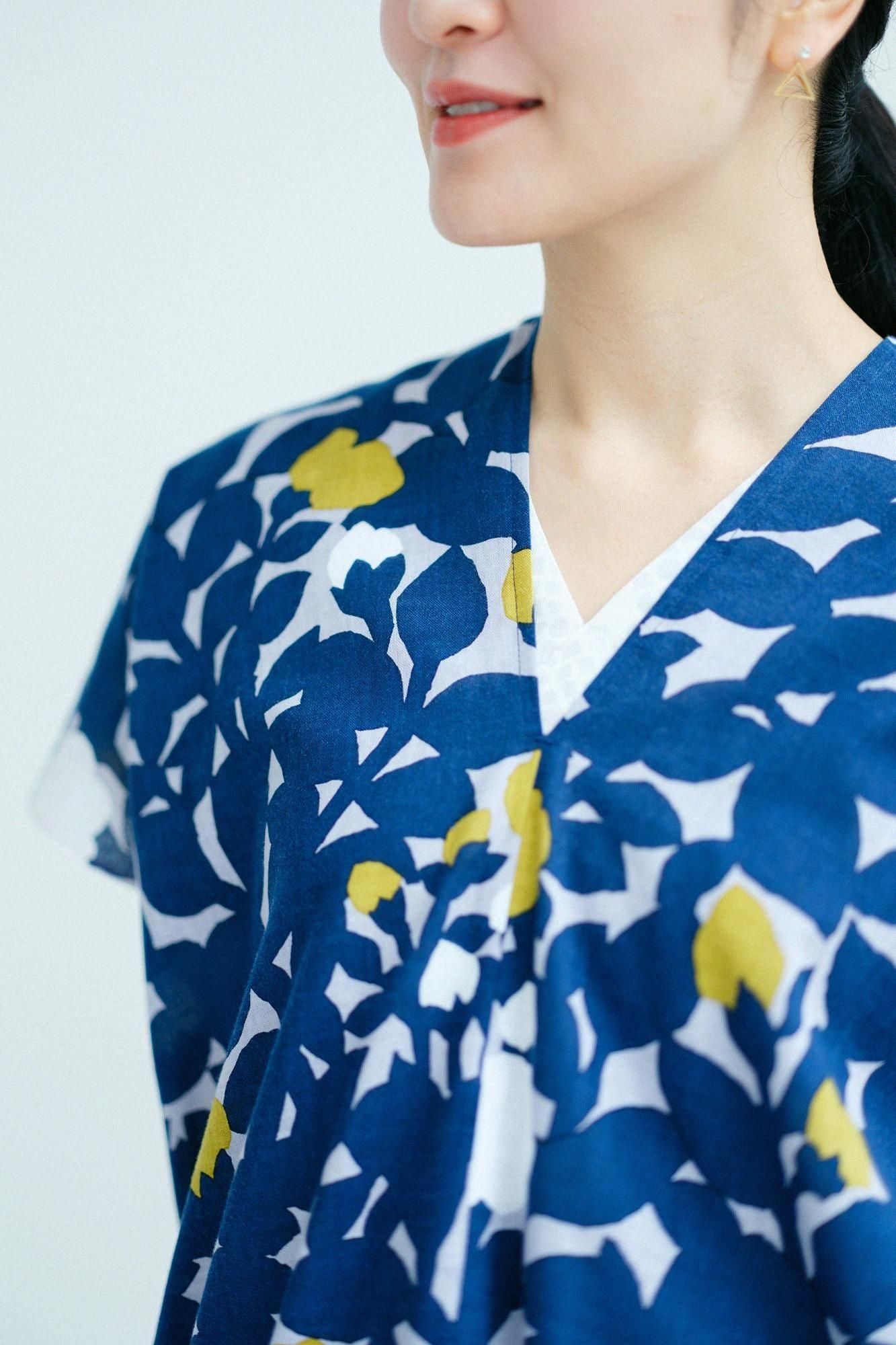 伊勢木棉 文 方形上衣 拼接／野薔薇